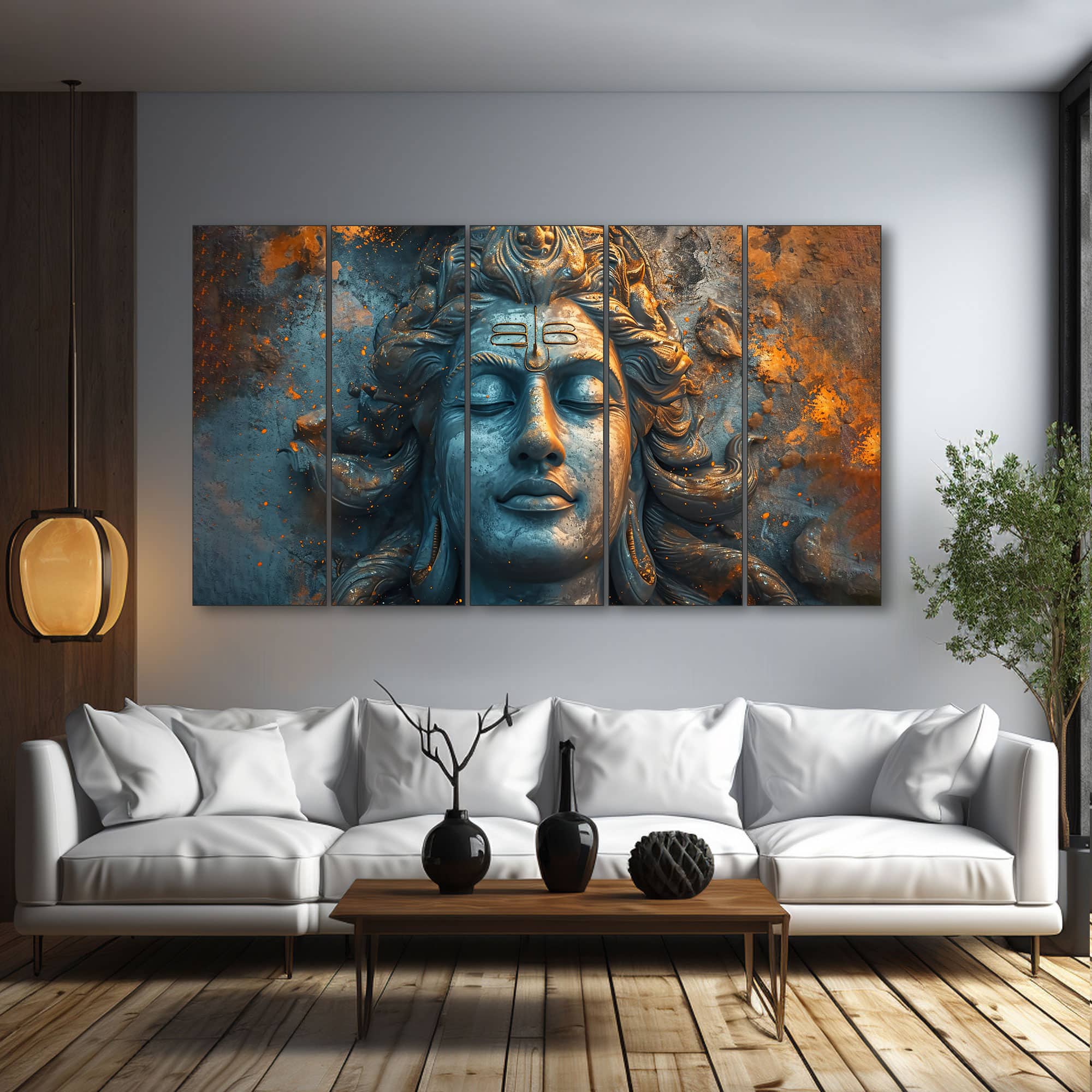 The Castle Decor Lord Shiva Wall Painting Wooden Framed 27x48 Inch (Style 17) - The Castle Decor