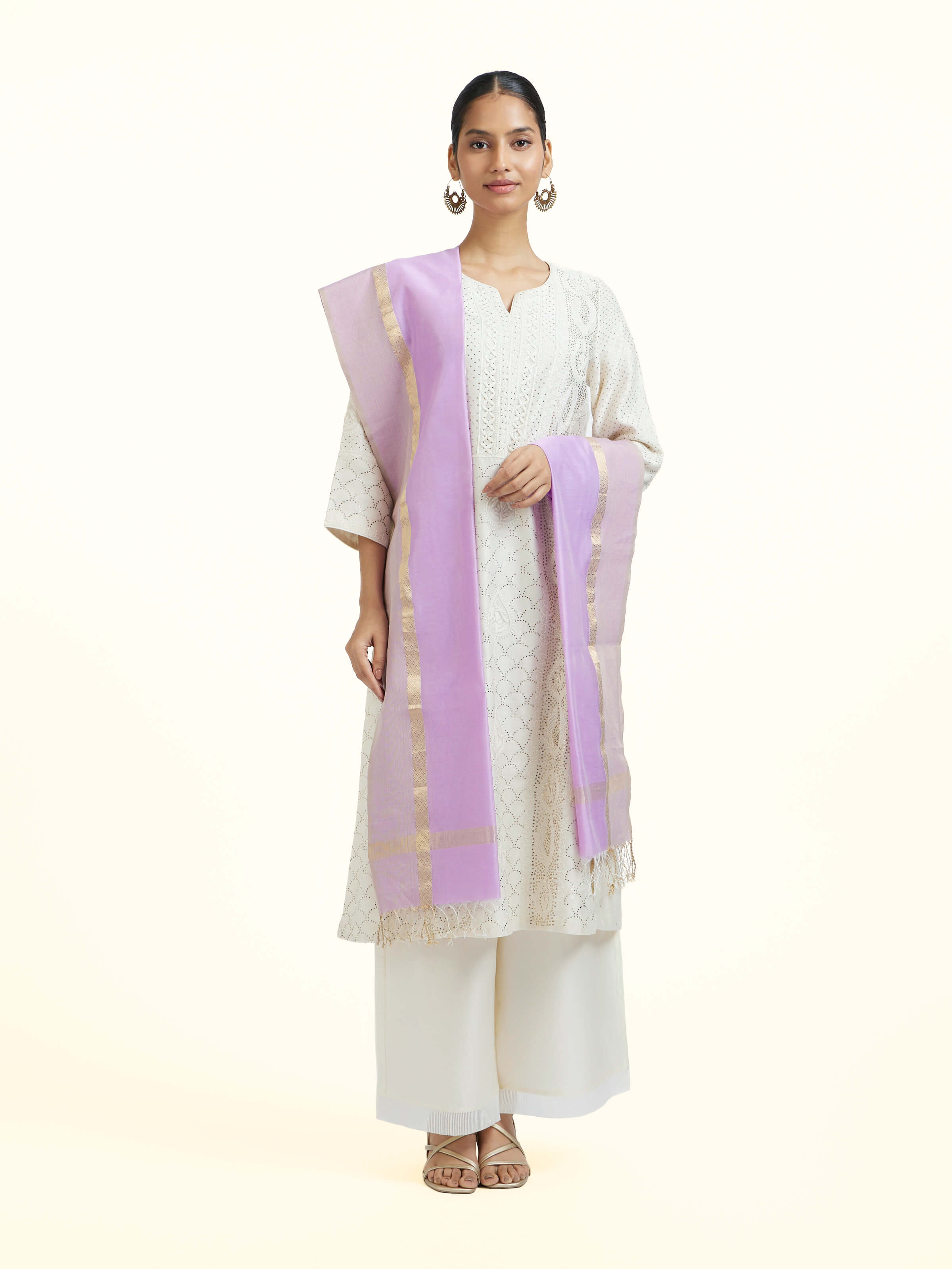 Mauve Cotton Silk Maheshwari Zari Border Dupatta