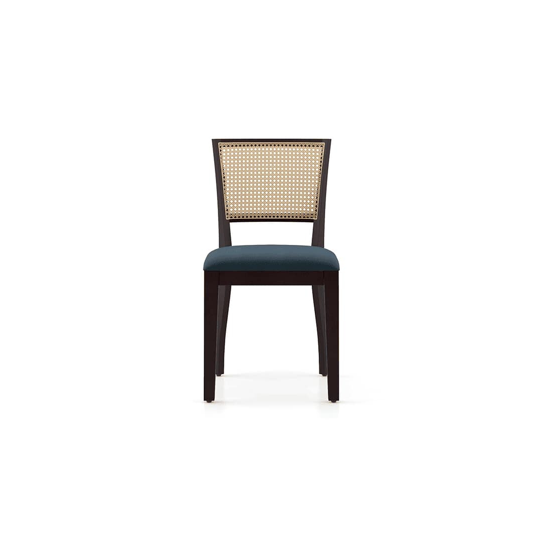 Argiro Solid Wood Dining Chair Set Of 2 In Mahogany Finish With Night Blue Velvet Fabric Colour