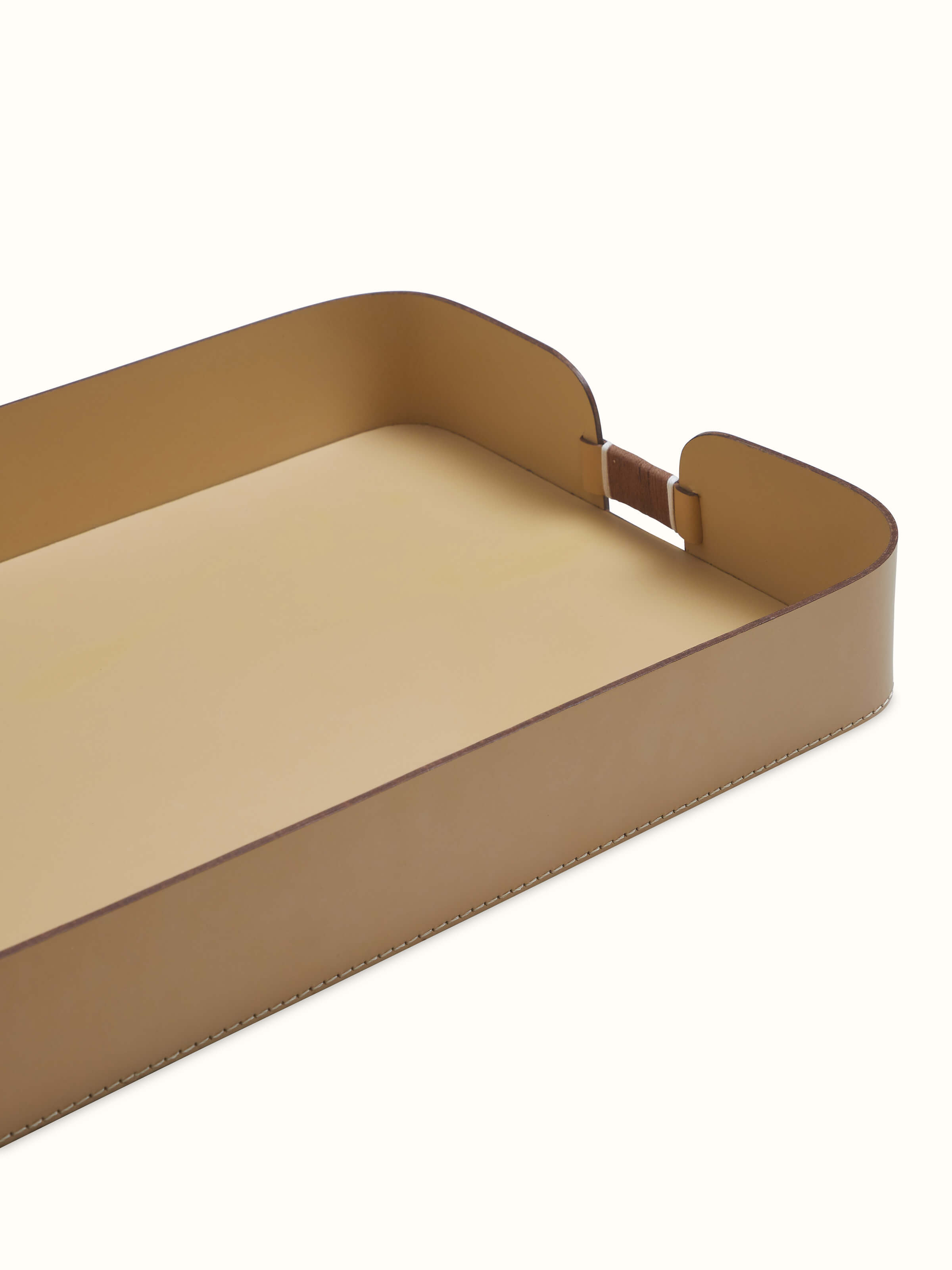 Close-up of Leather Desk Organiser Tray showcasing the detailed stitching and luxurious feel.