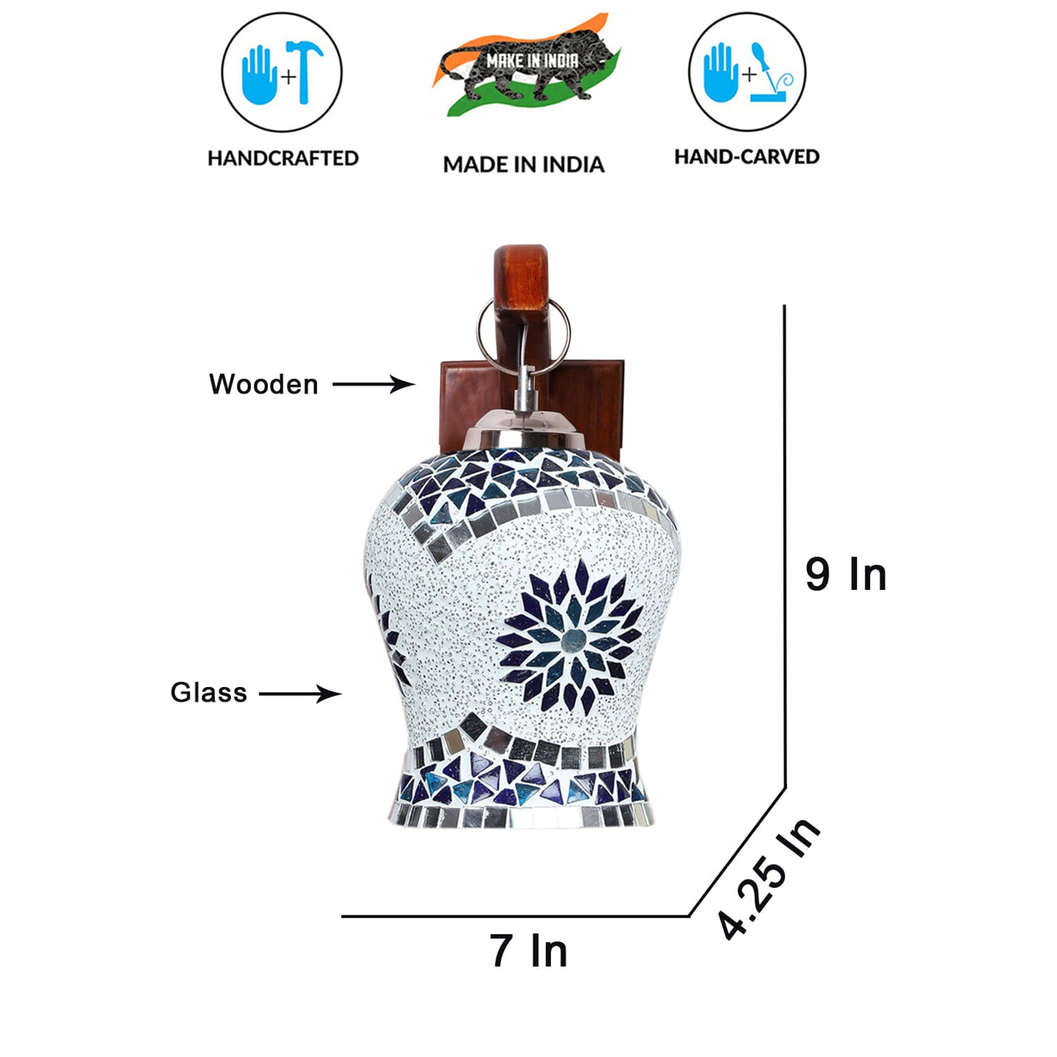 Devansh Solid Wood Electric Wall Light in Brown Colour with White Shade Count of 1 Light - Devansh