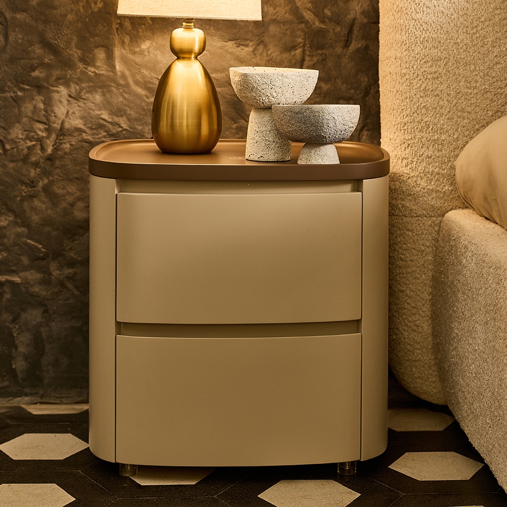 Nexus Arc Engineered Wood Bedside Table in CreamColour - Living Shape