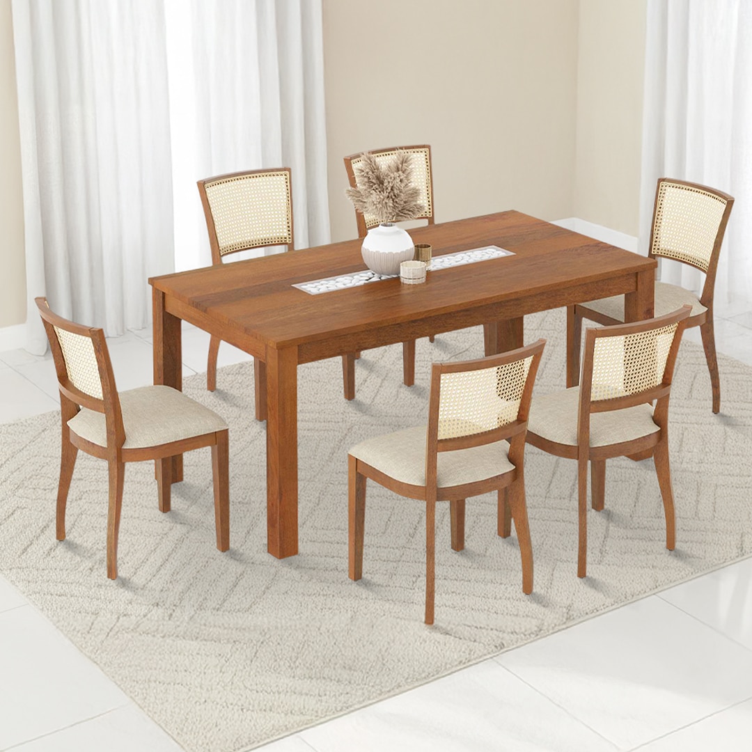 Brighton Xl 6 Seater Dining Table with Reed Dining Chairs Set