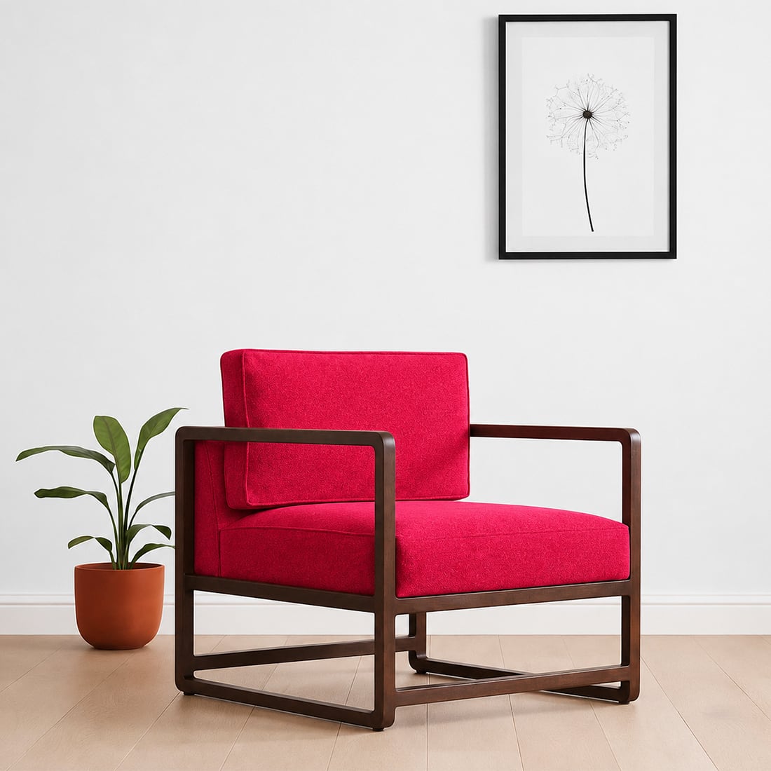 Aura Boucle Fabric Arm Chair in Red Colour - KURSIWALLAH