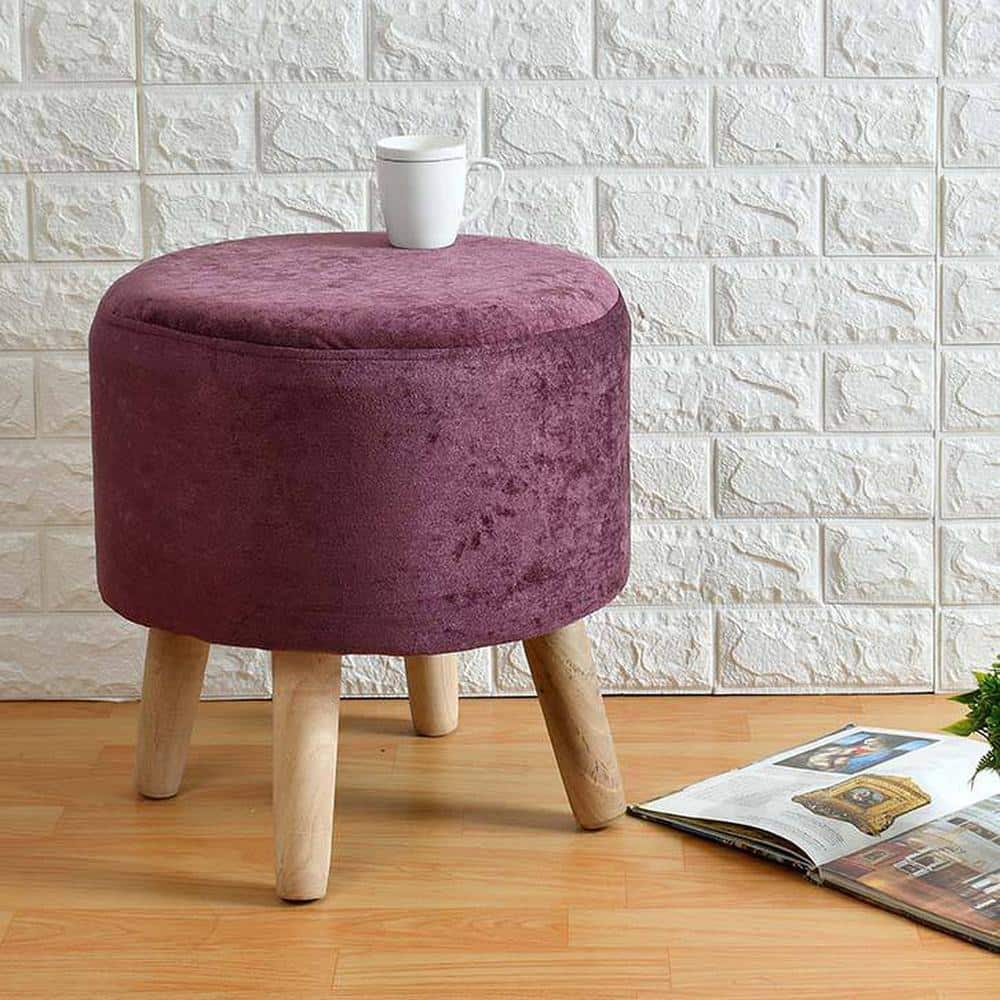 Melanie Solid Wood Stool in Purple Colour