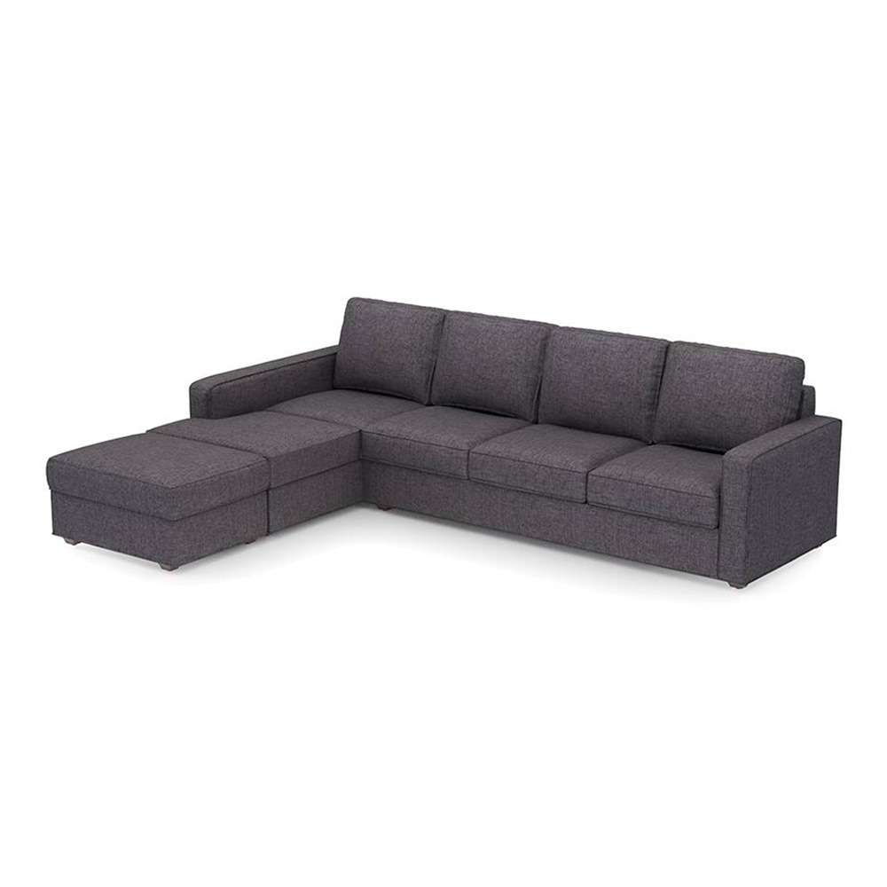 Apollo Fabric Sectional Sofa (Colour : Steel, Cushion : Soft, Back Type : Regular, Seating Capacity : Left Aligned 3 Seater + Left Aligned Chaise + Ottoman)