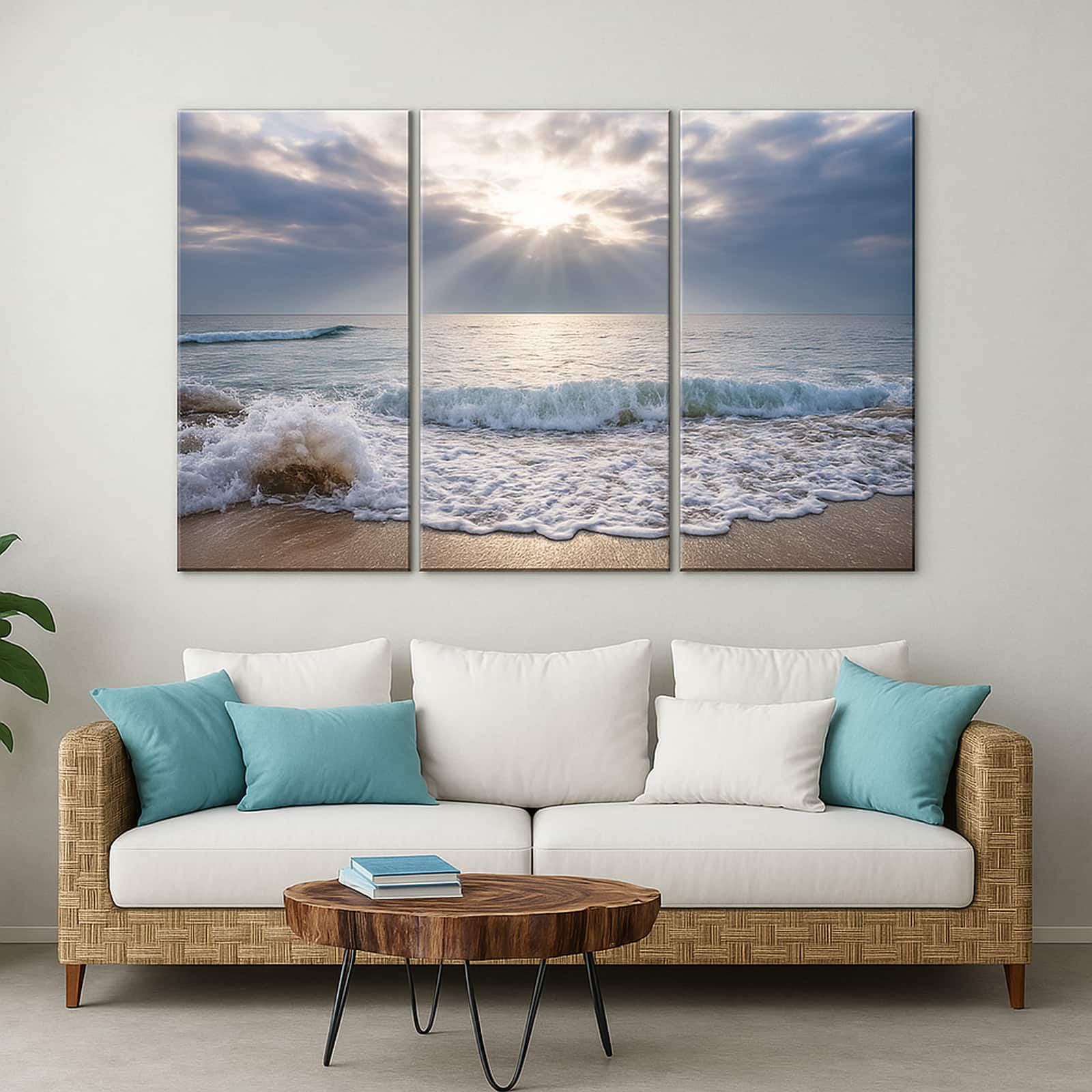 Truss Pcs White Blue Ocean Sunrise Printed Framed Canvas Wall Prints Set of 3 Multicolor Matte