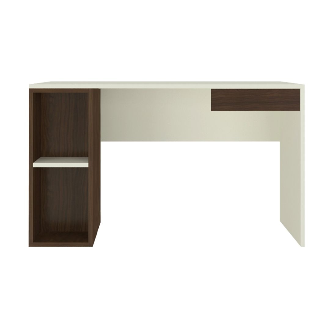 Astra Study Desk with Open Shelves and Drawer in Ivory Coffee Walnut Colour