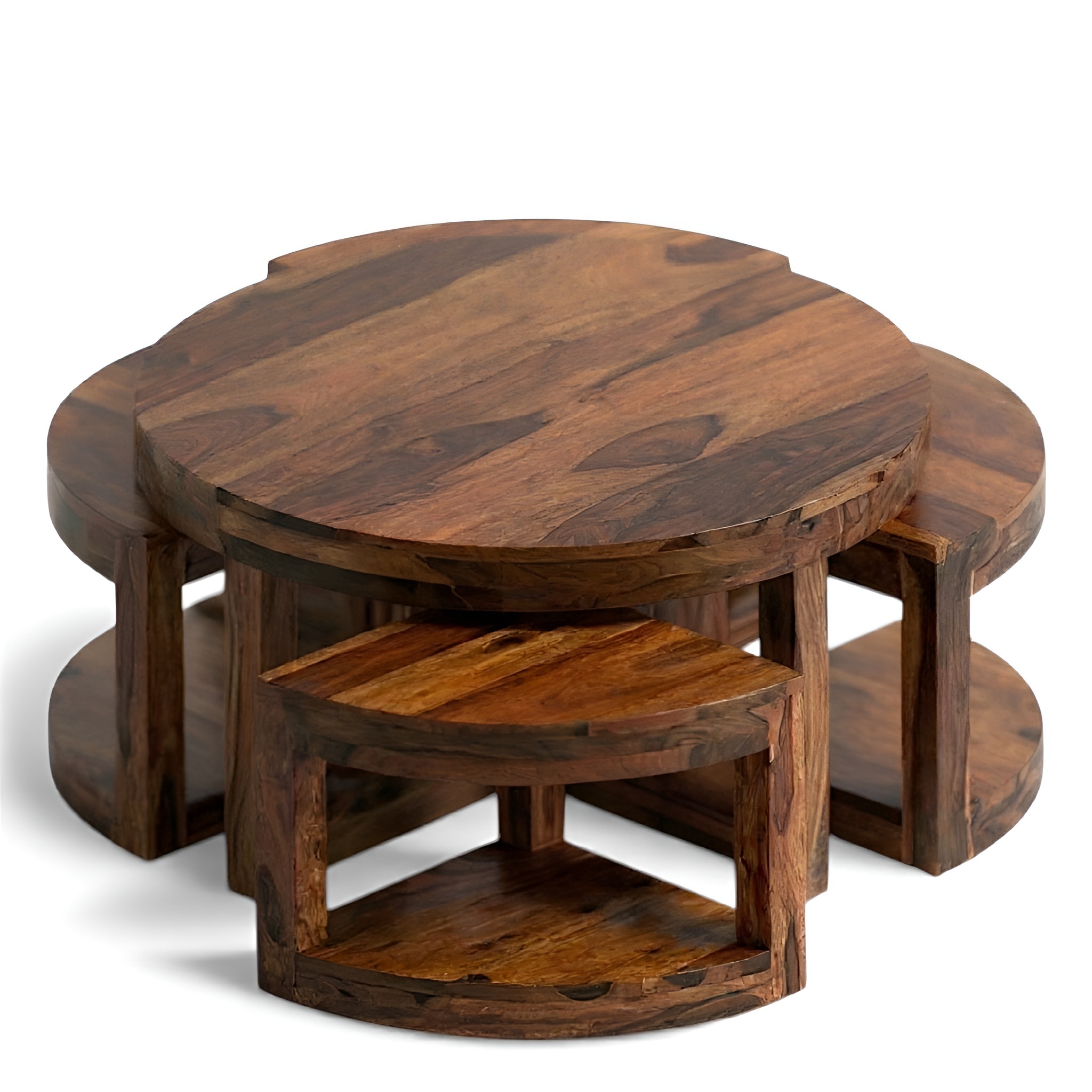 Queens Sheesham Wood Accent Coffee Table Set With 4 Stools