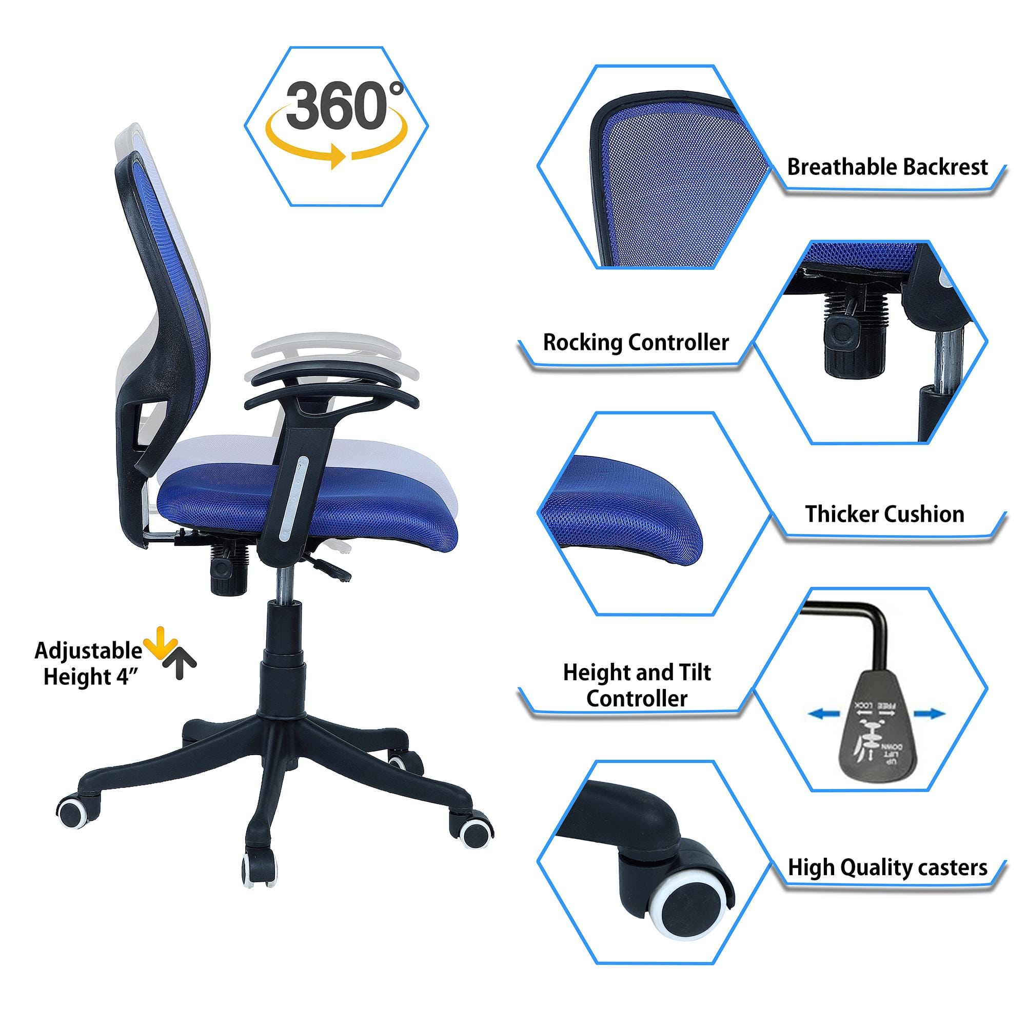 Goolda Low Back Ergonomic Chair in Blue Colour