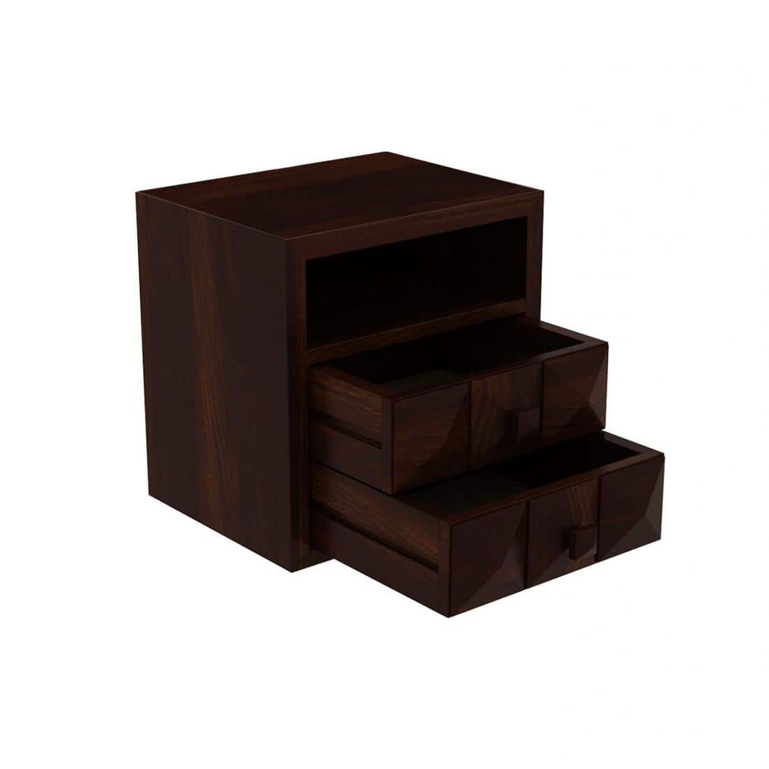 DiamondSolid Wood  Bedside Table in Walnut Finish
