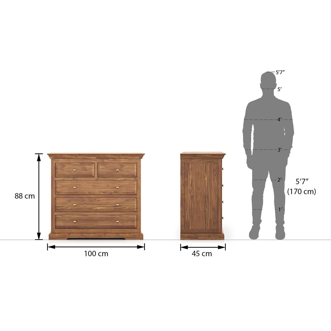 Tuscany Solid Wood Chest of 5 Drawers in Natural Teak Finish