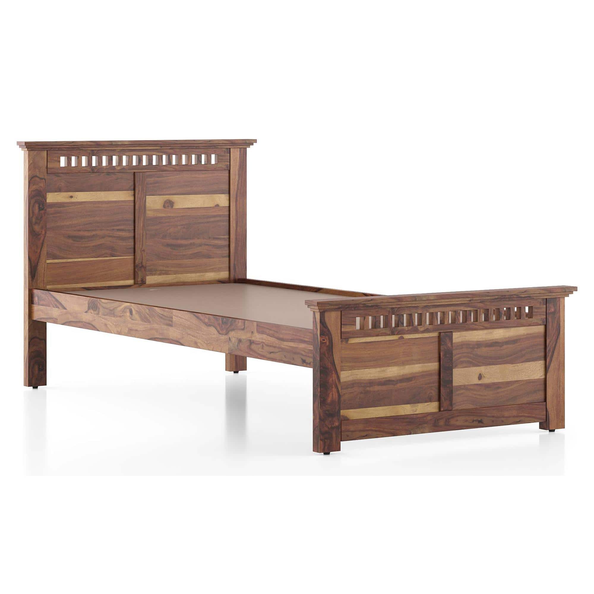 Fidora Solid Wood Single Size Non Storage Bed in Teak Finish