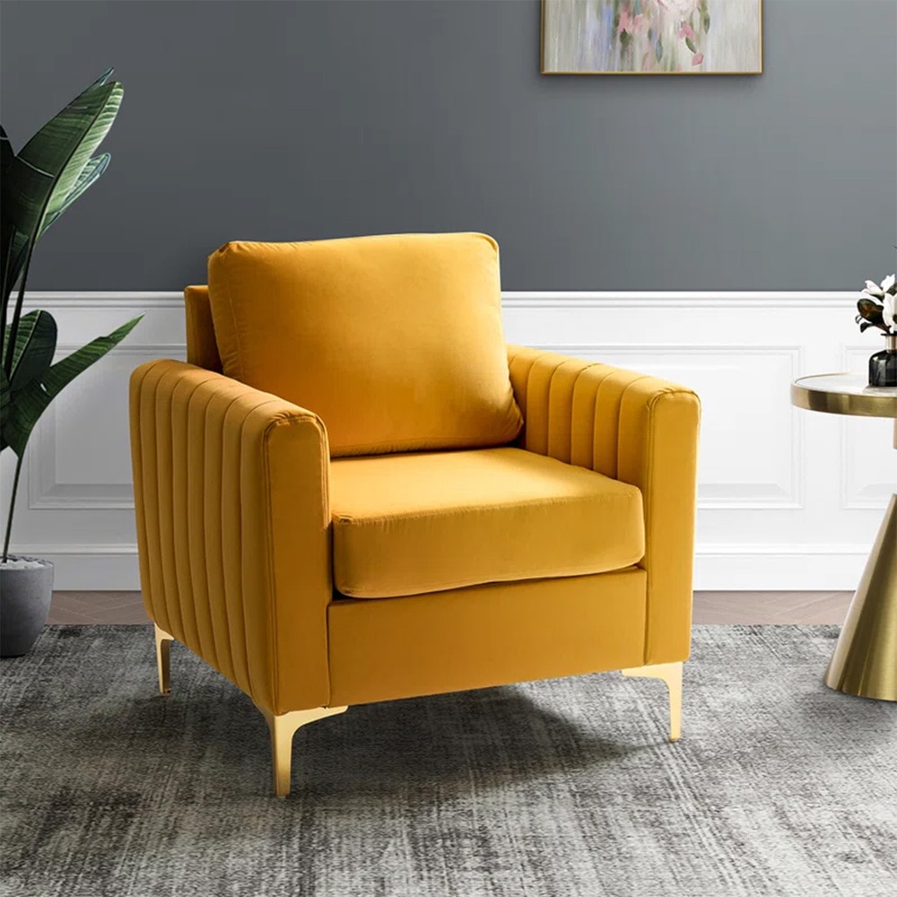 Rafeal Fabric Lounge Chair in Yellow Colour - Doe Buck