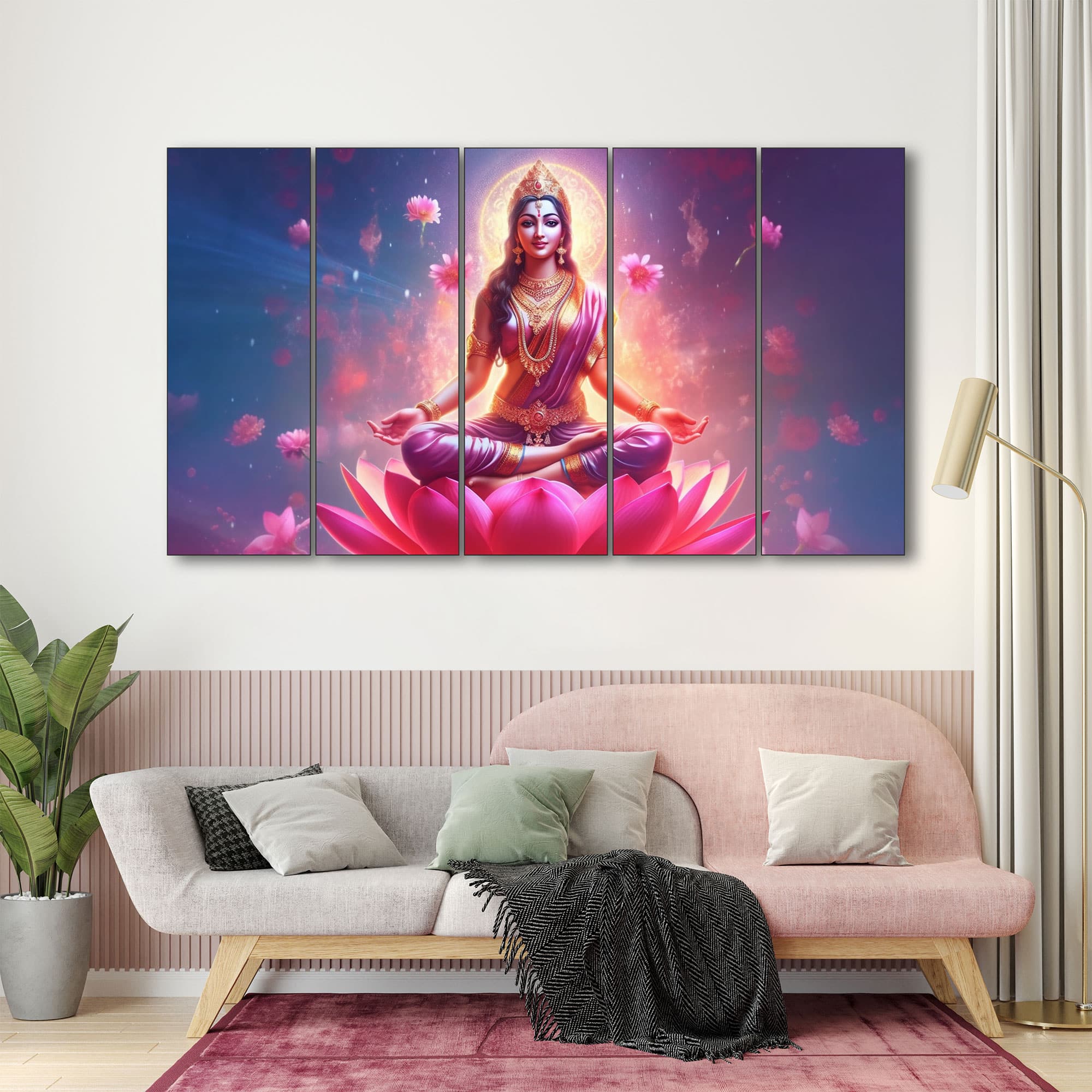 The Castle Decor Goddess Laxmi Wall Painting Wooden Framed 27x48 Inch (Style 8) - The Castle Decor