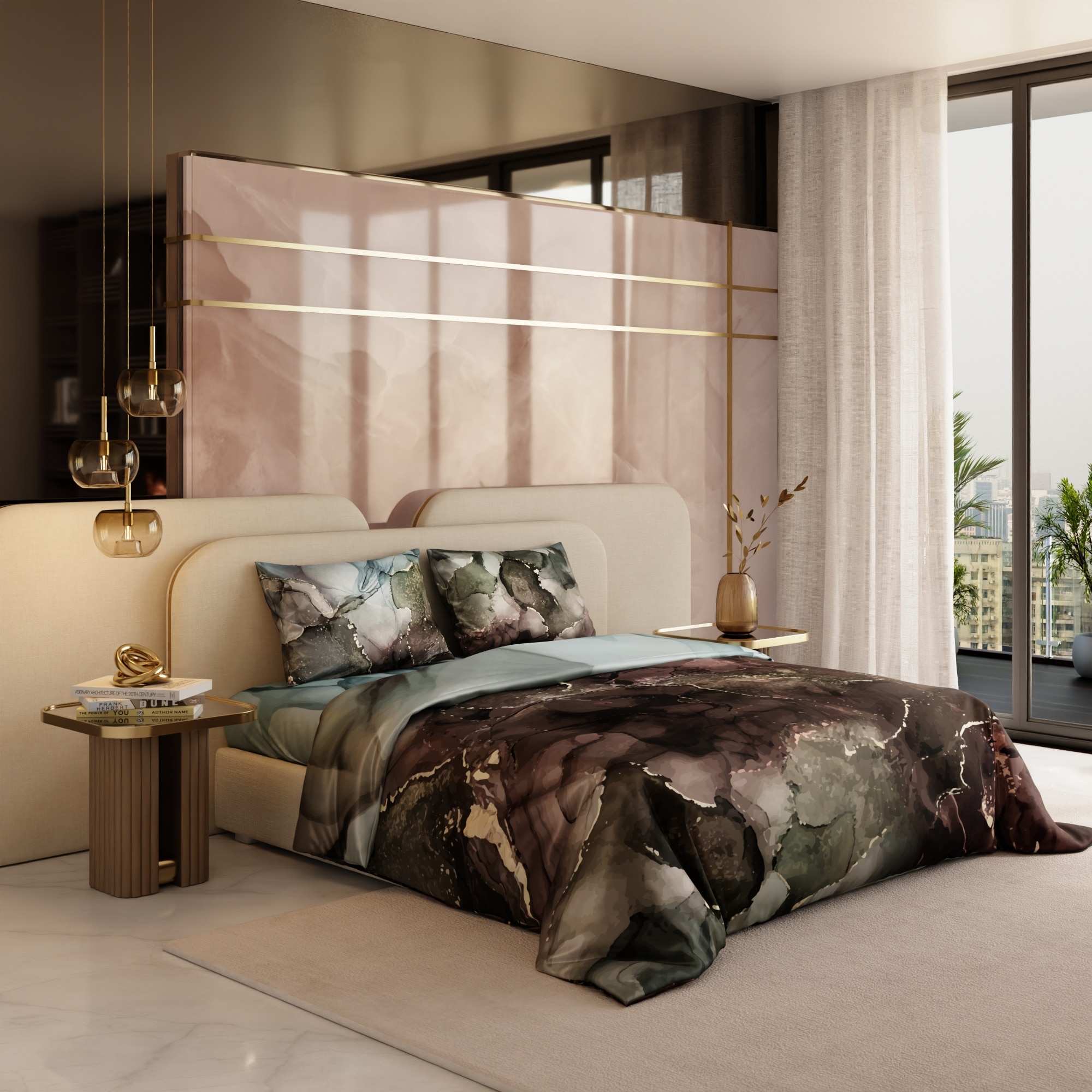 Stoa Paris 300TC UltraSatin King Size Comforter,  Lightweight, Moss, Brown Gold - Stoa Paris