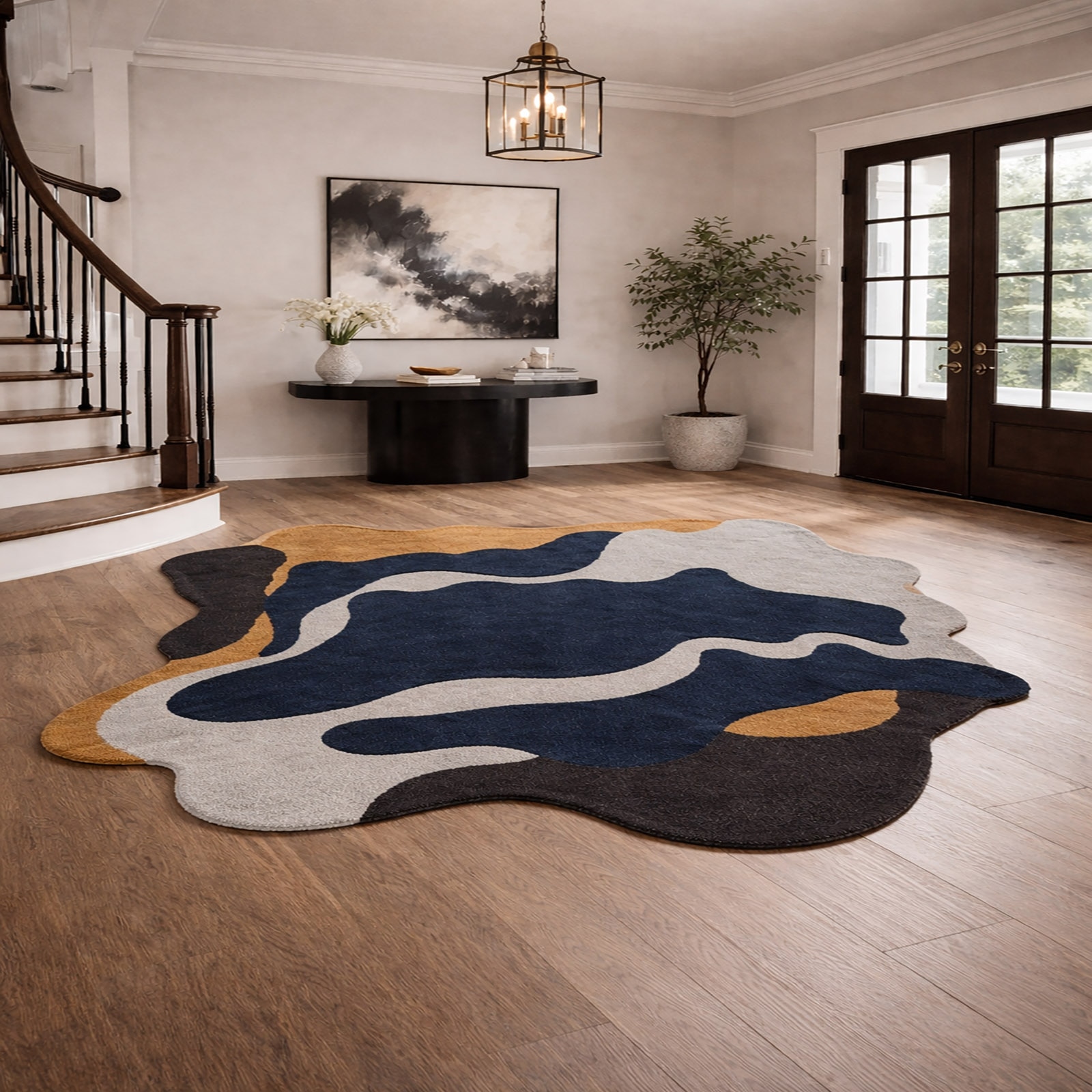 Midnight Flow Wool Rectangle Carpets Hand Tufted in Multicolour Colour