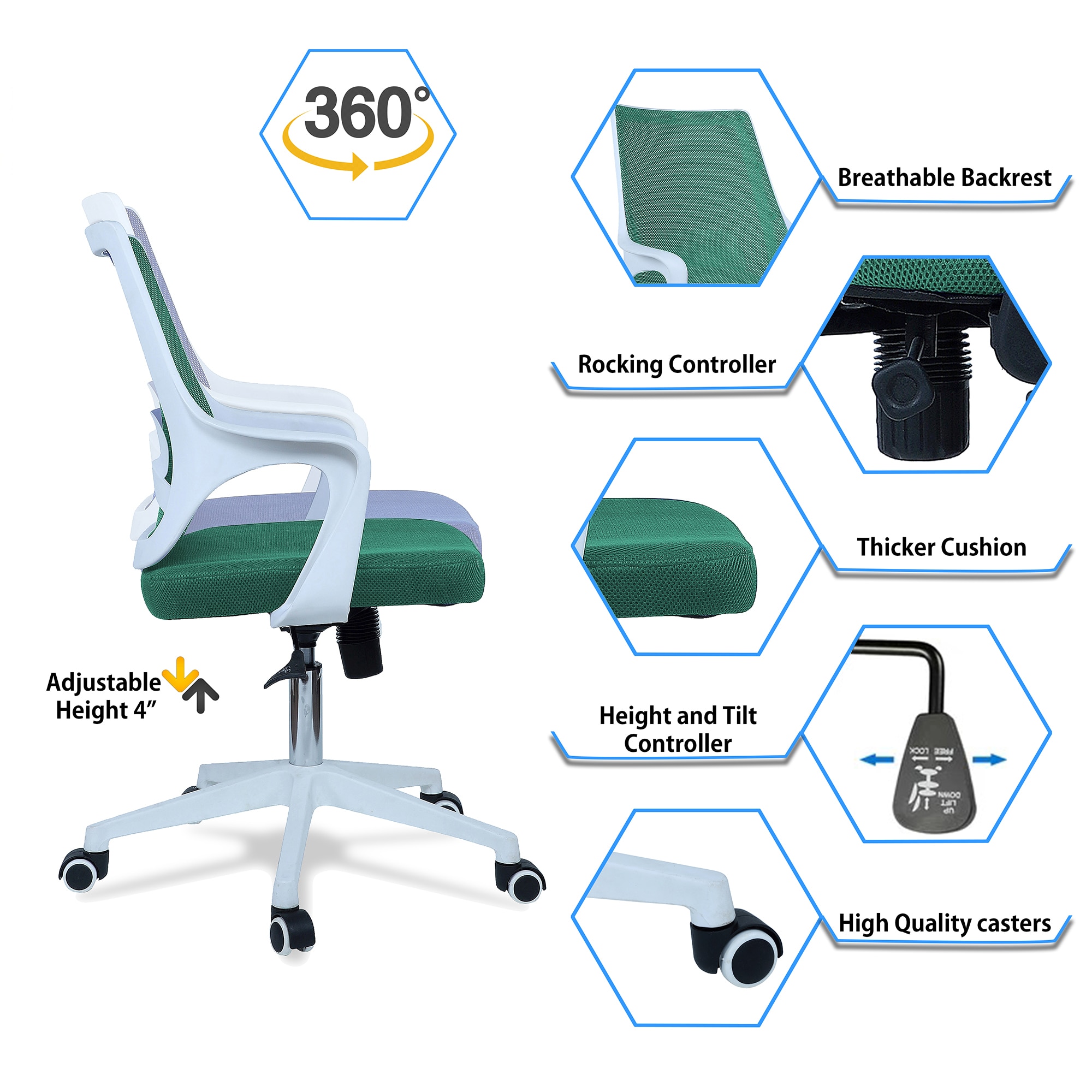 Xeanea Mid Back Ergonomic Chair in Dark Green Colour