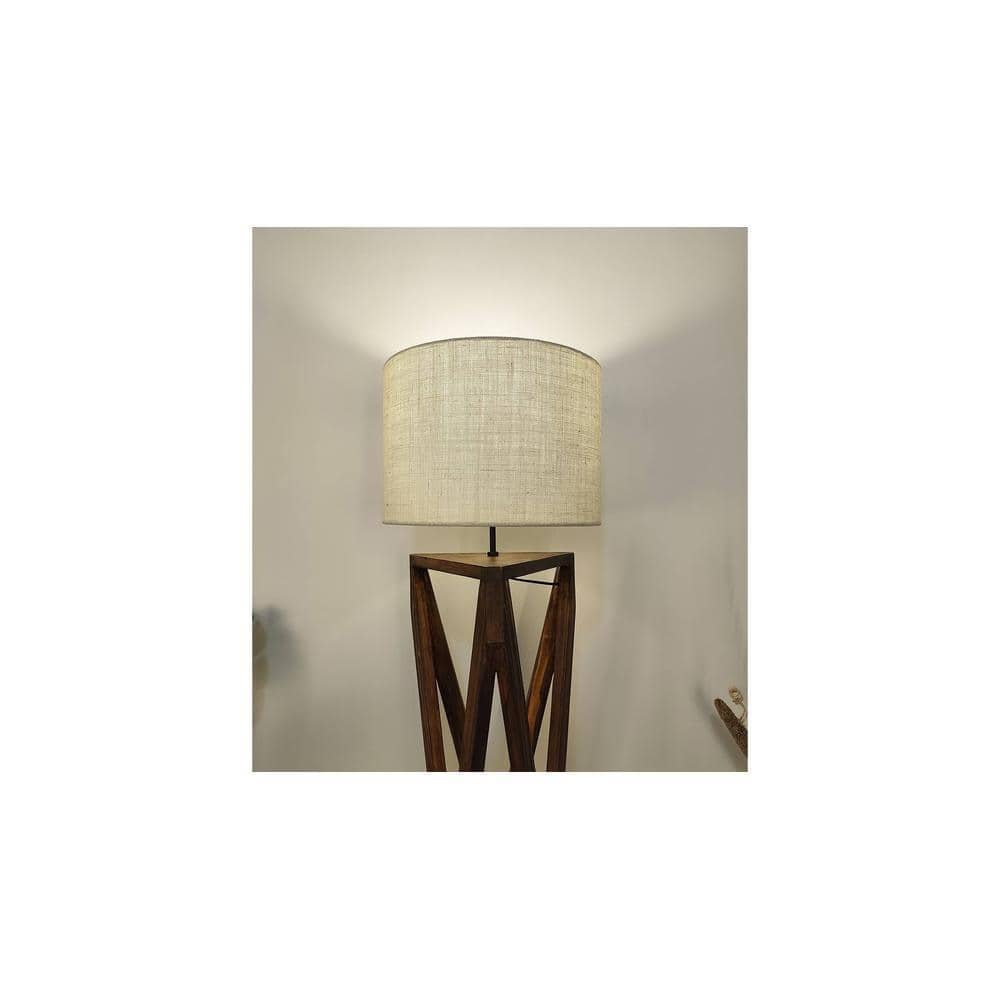 Ignis Wooden Floor Lamp with Brown Base and Jute Fabric Lampshade