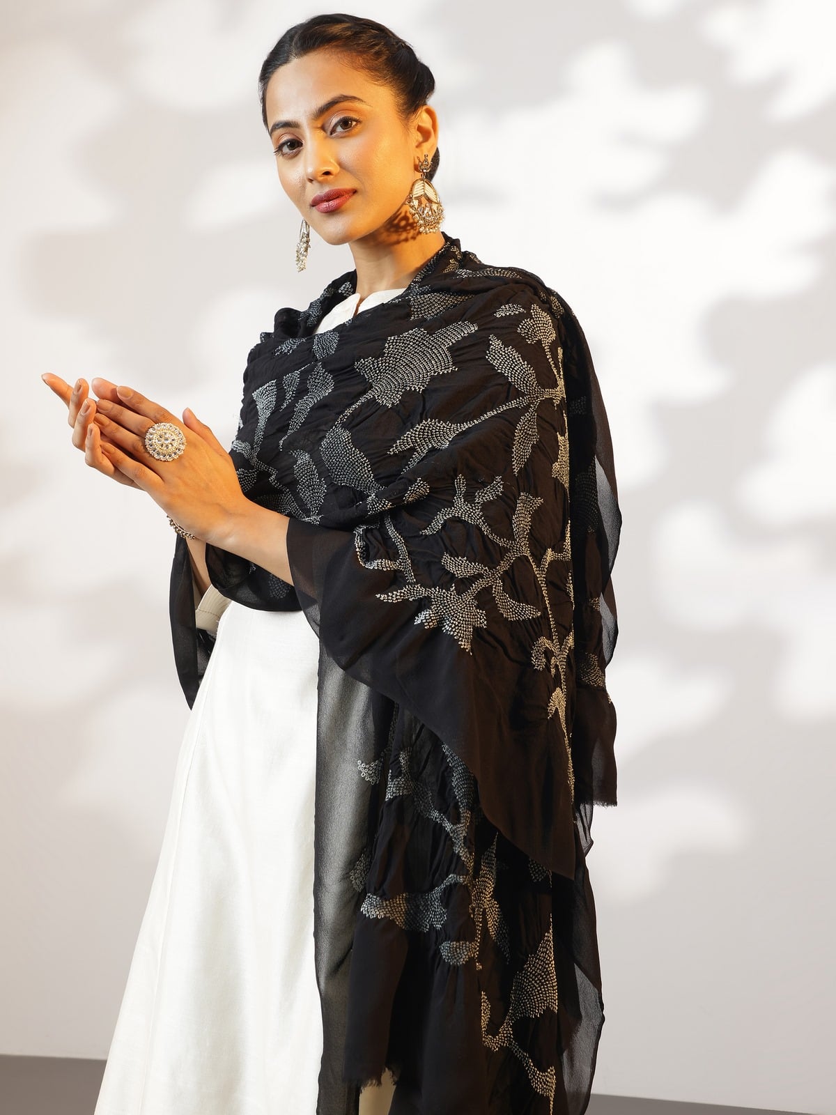 Black Georgette Bandhani Tie & Dye Dupatta