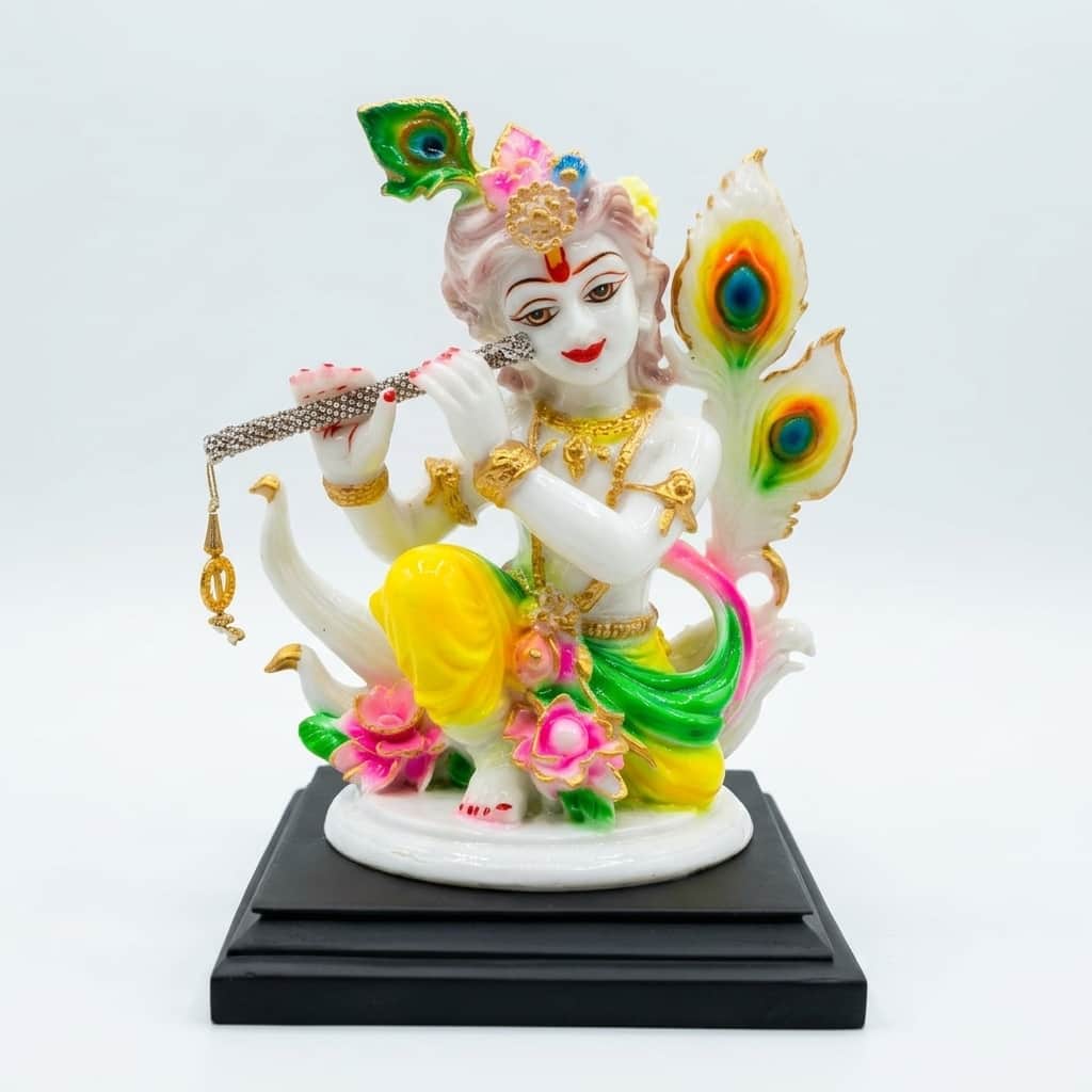 Devotional Vrindavan Melody Krishna Statue in White Colour - Vedas