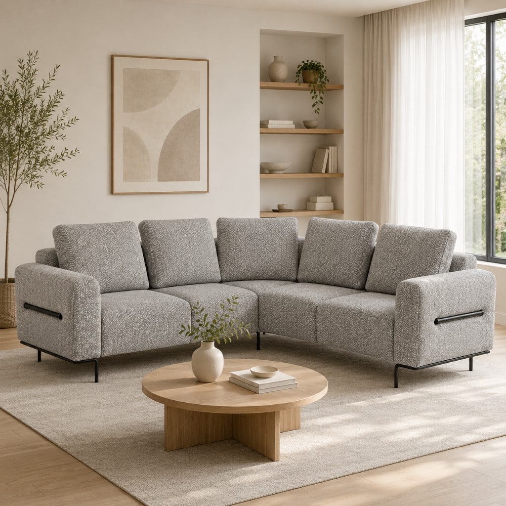 Milo Ergonomic Modular Corner Sectional Sofa 6 Seater Black Metal Legs Grey