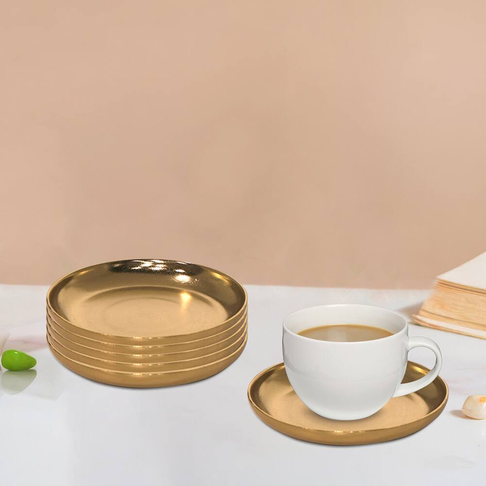 Metalsmith Metal Coaster Set of 6 Gold Finish Table Coasters - Metalsmith