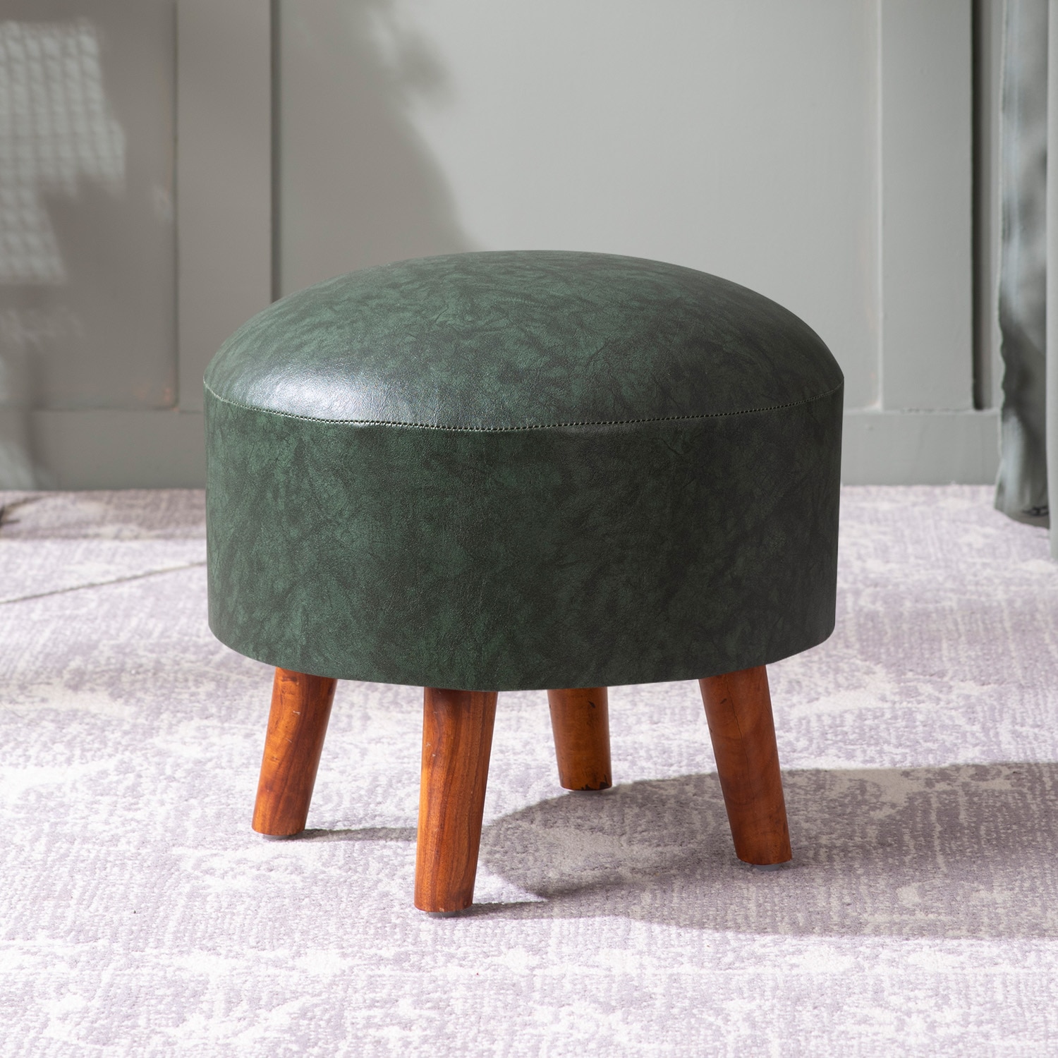 Brick Forest Green Faux Leather Ottoman - Nestroots