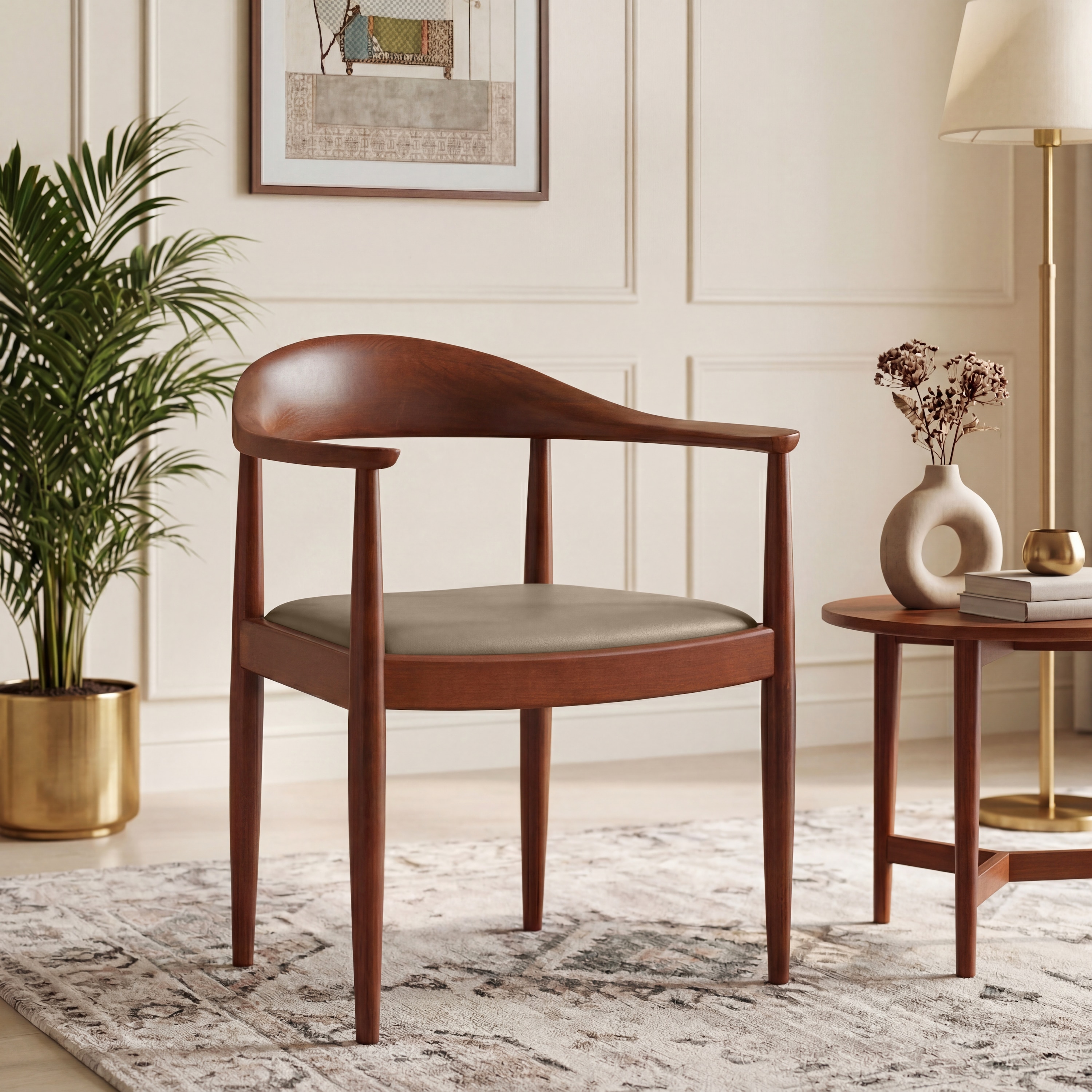Dara Solid Wood Dining Chair in Honey Finish & Taupe Leatherette Colour - Urban Ladder