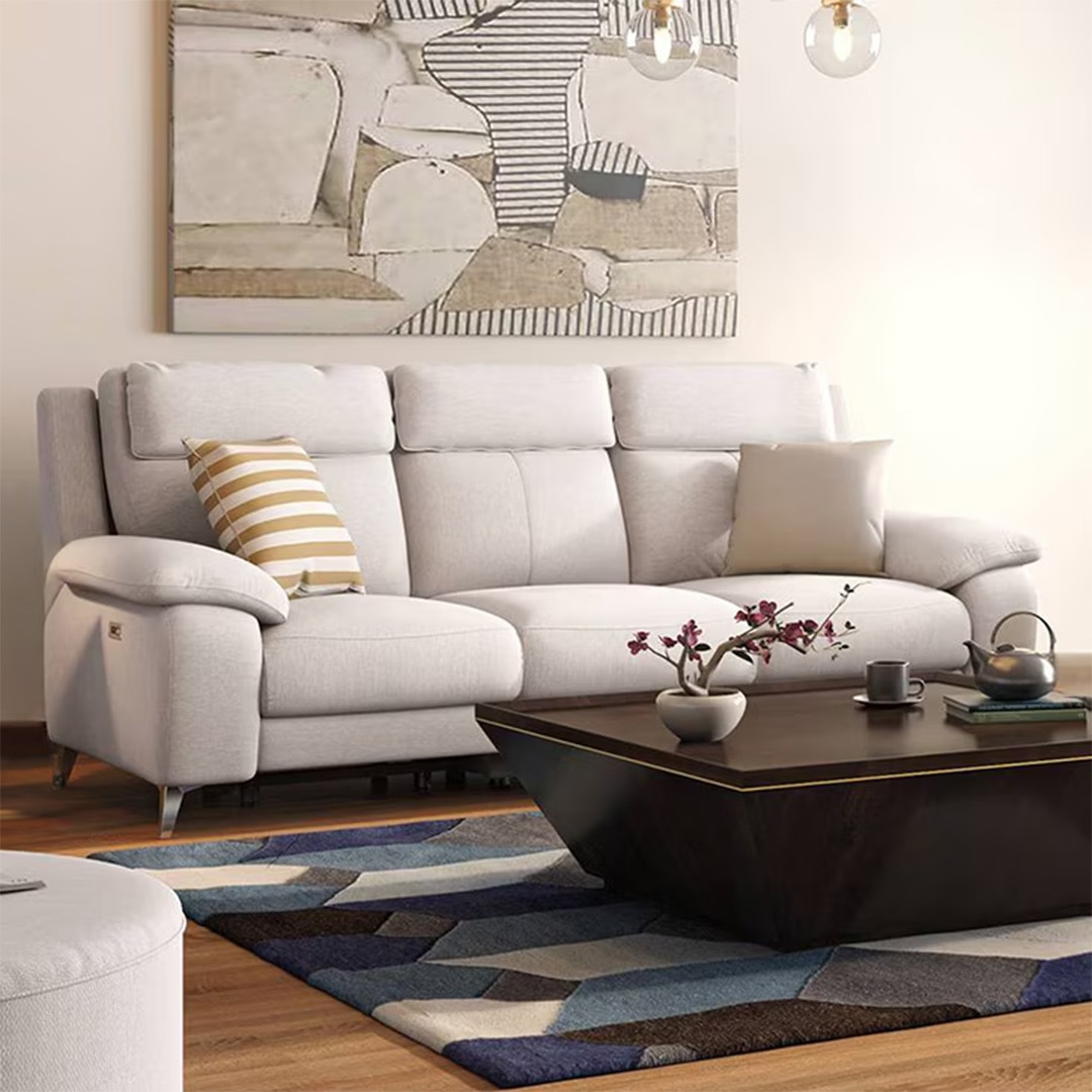 Emila Fabric Two Seater Motorized Recliner in Cream Colour