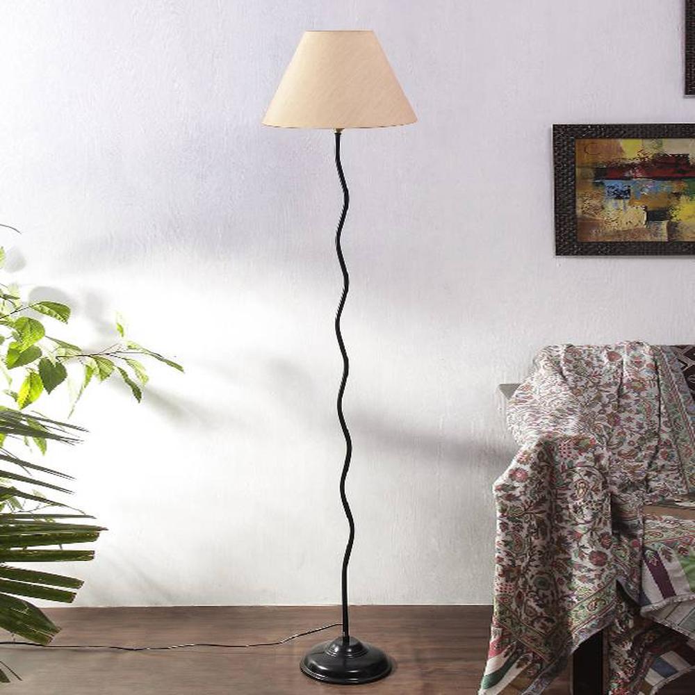 Kilian Off White Fabric Floor Lamp with Black Iron Base