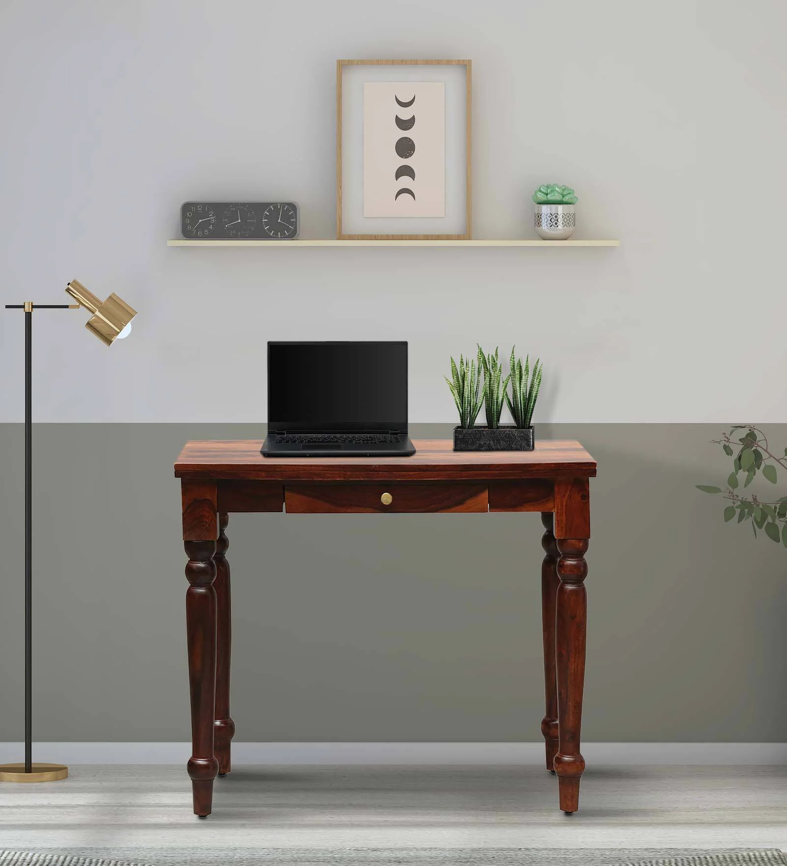 Bryher Sheesham Wood Writing Table In Honey Oak Finish