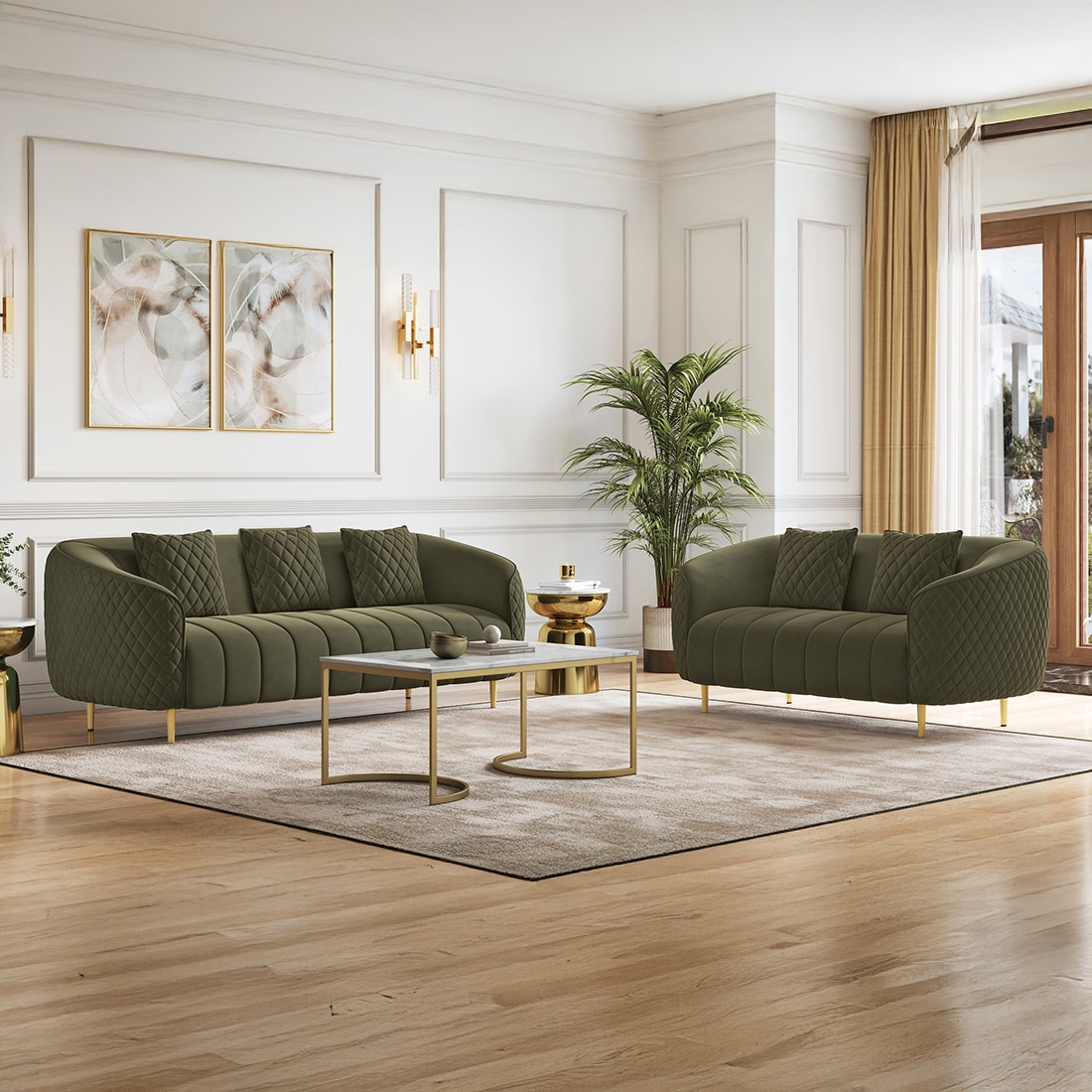 Amora 3 Seater Fabric Sofa in Deep Olive Velvet