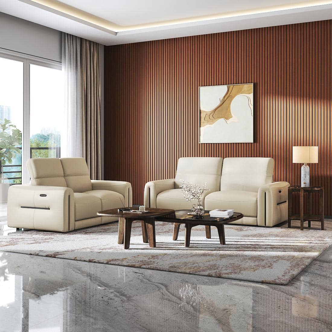 Linaro Leather 3 Seater Double Motor Recliner In Grey Colour