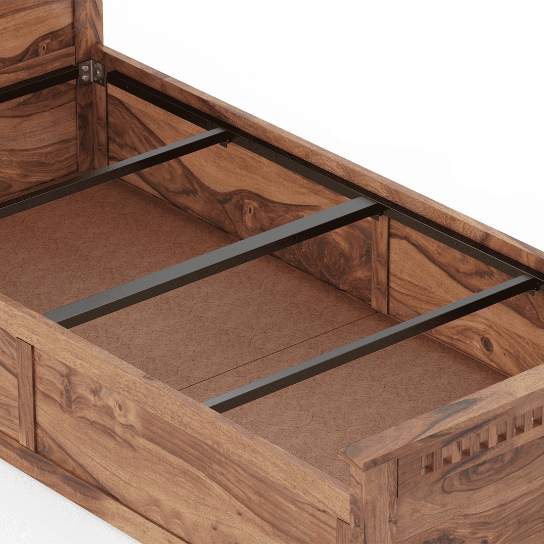 Fidora Solid Wood Single Storage Bed In Teak Finish