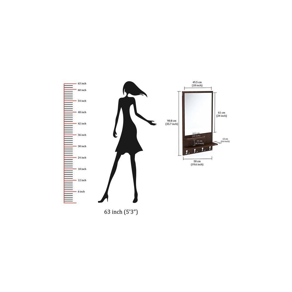 Rico Engineered Wood Wall Mount Dressing Table Mirror with Shelves & Hooks (Wenge)