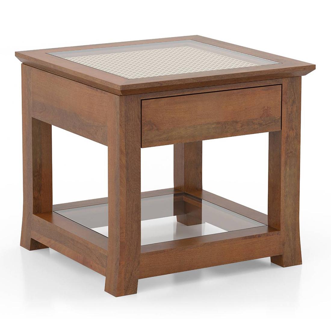 Fujiwara Solid Wood Bedside Table in Amber Walnut Finish