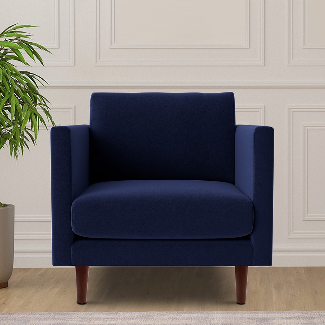 Tharoli Velvet 1 Seater Sofa Navy Blu in Colour - Home Lifestylez