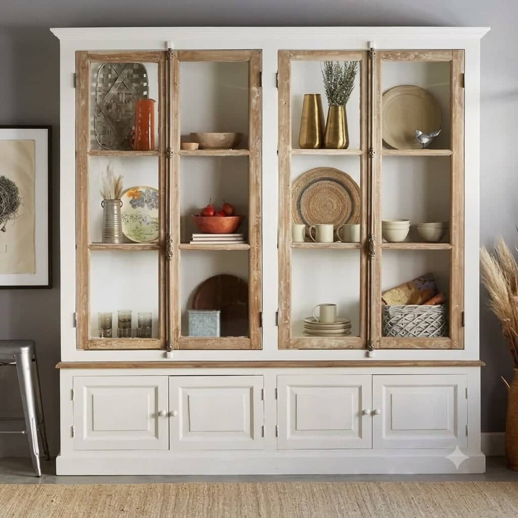 Adurey Solid Wood Crockery Unit in White & Mango Natural