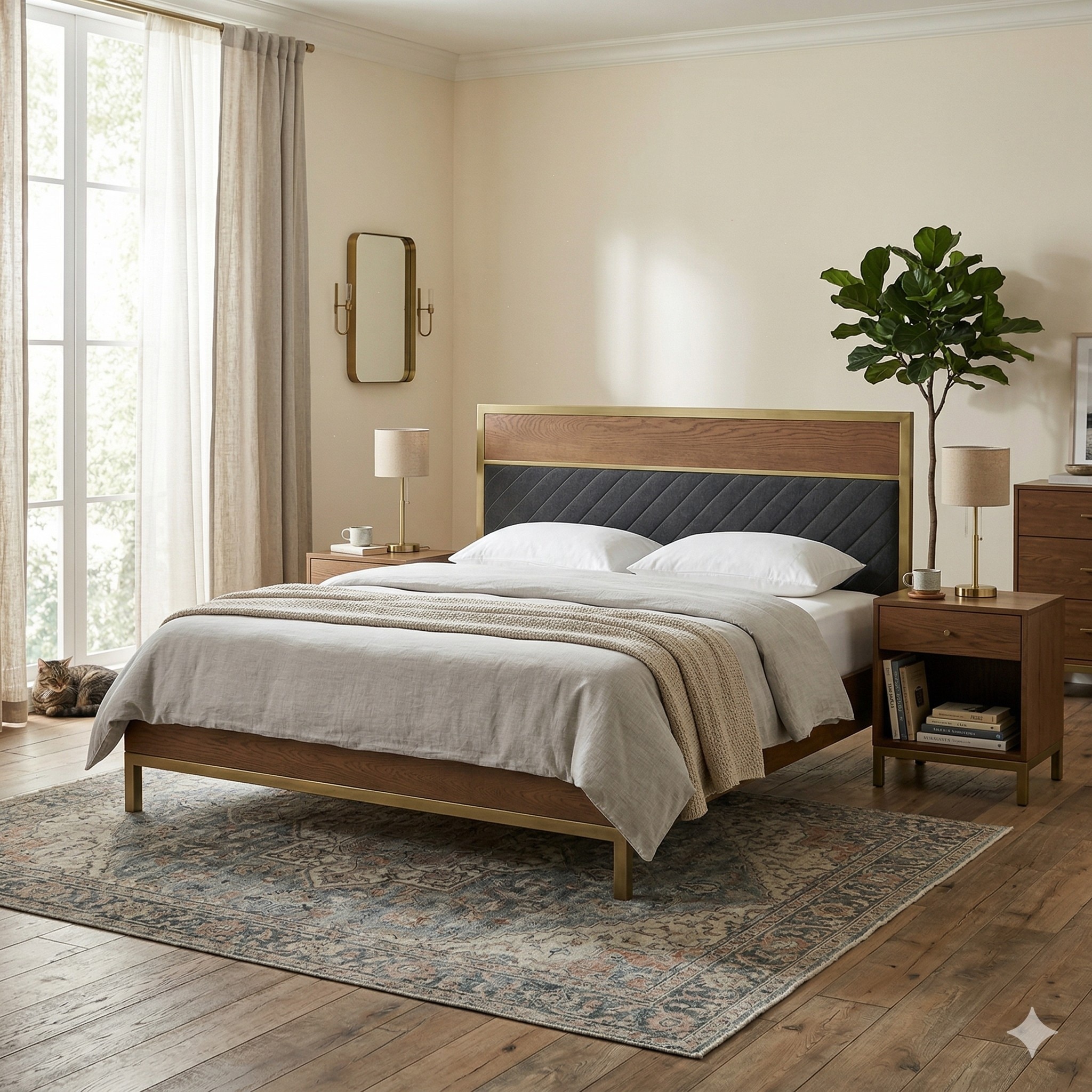 Scandinavian Willingham King Bed Gold Brass Finish