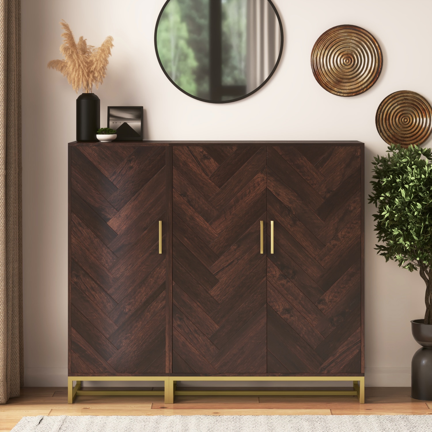 Nina 36 Pair Solid Wood Shoe Cabinet In Mango Walnut Finish