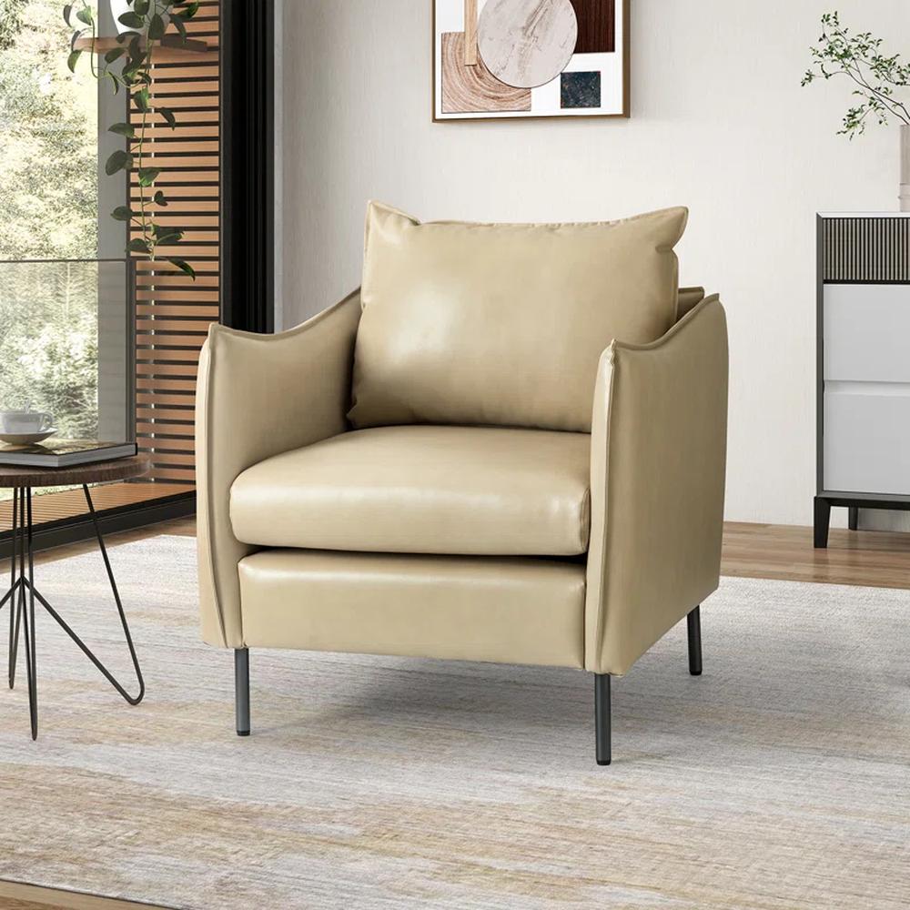 Lucas Solid Wood Accent Chair in Beige Colour - Doe Buck