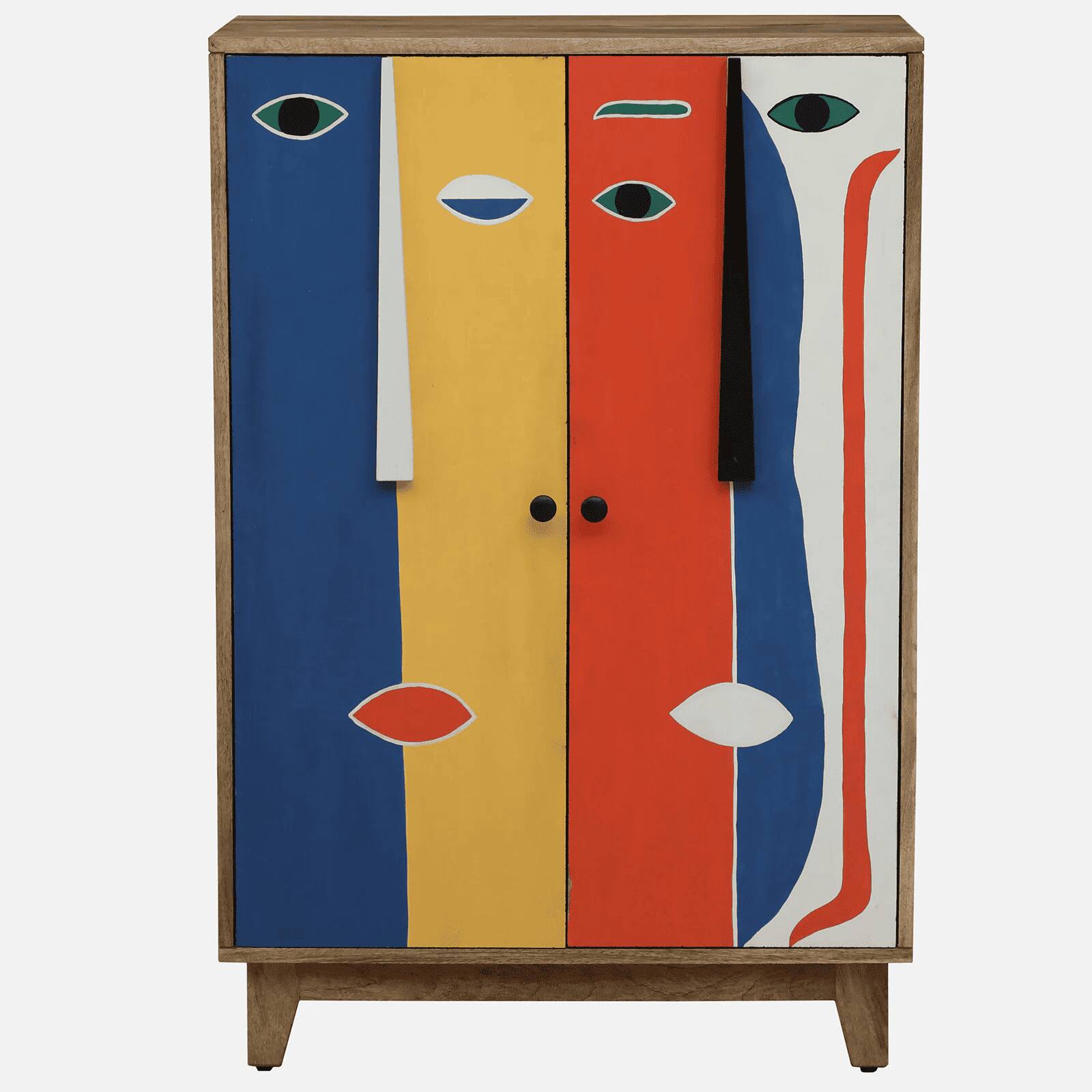 Olio Mango Wood Hand Painted Multicolor 2 Door Cabinet In Natural Finish