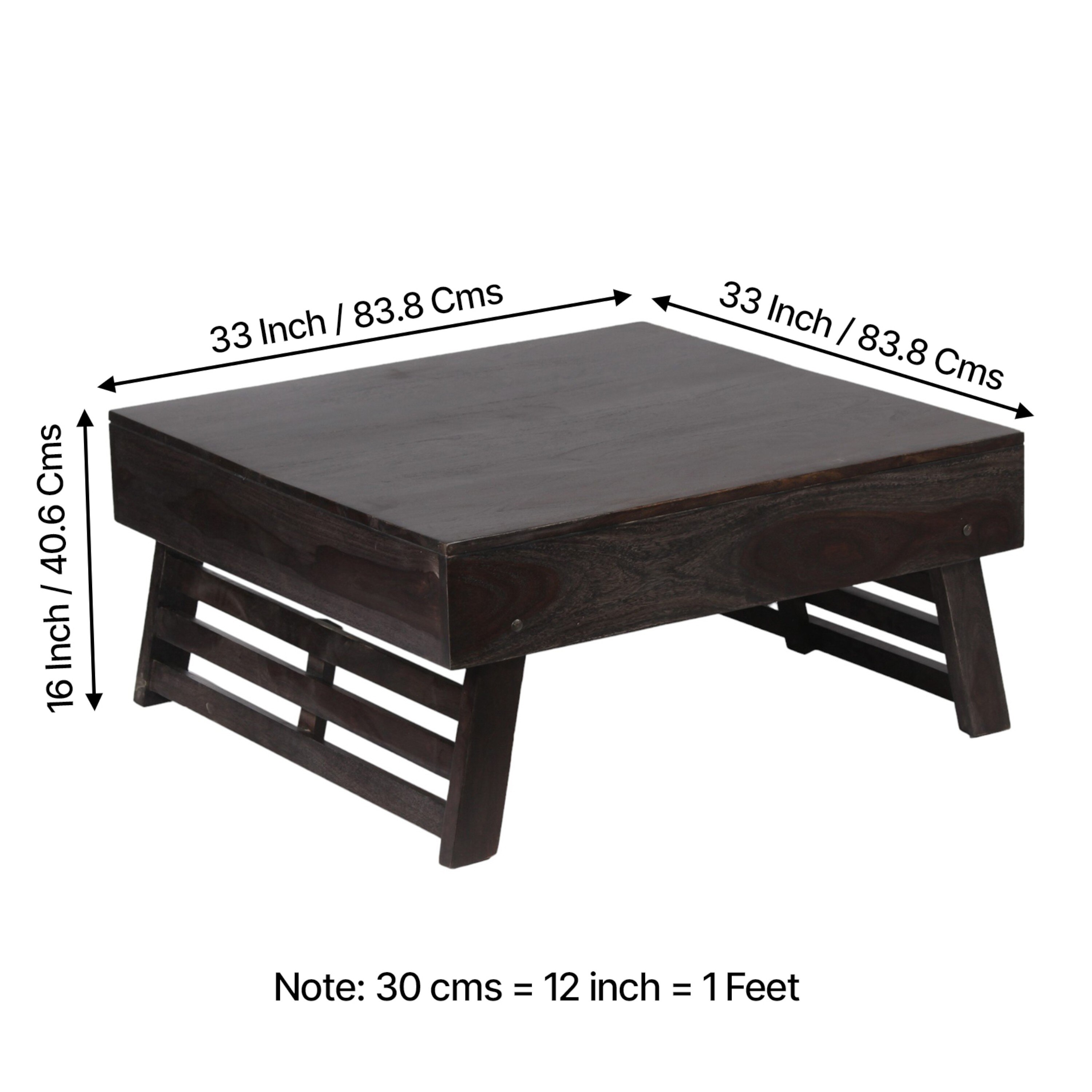 Bradford Sheesham Wood Coffee Table With Foldable Legs In Mahogany Finish