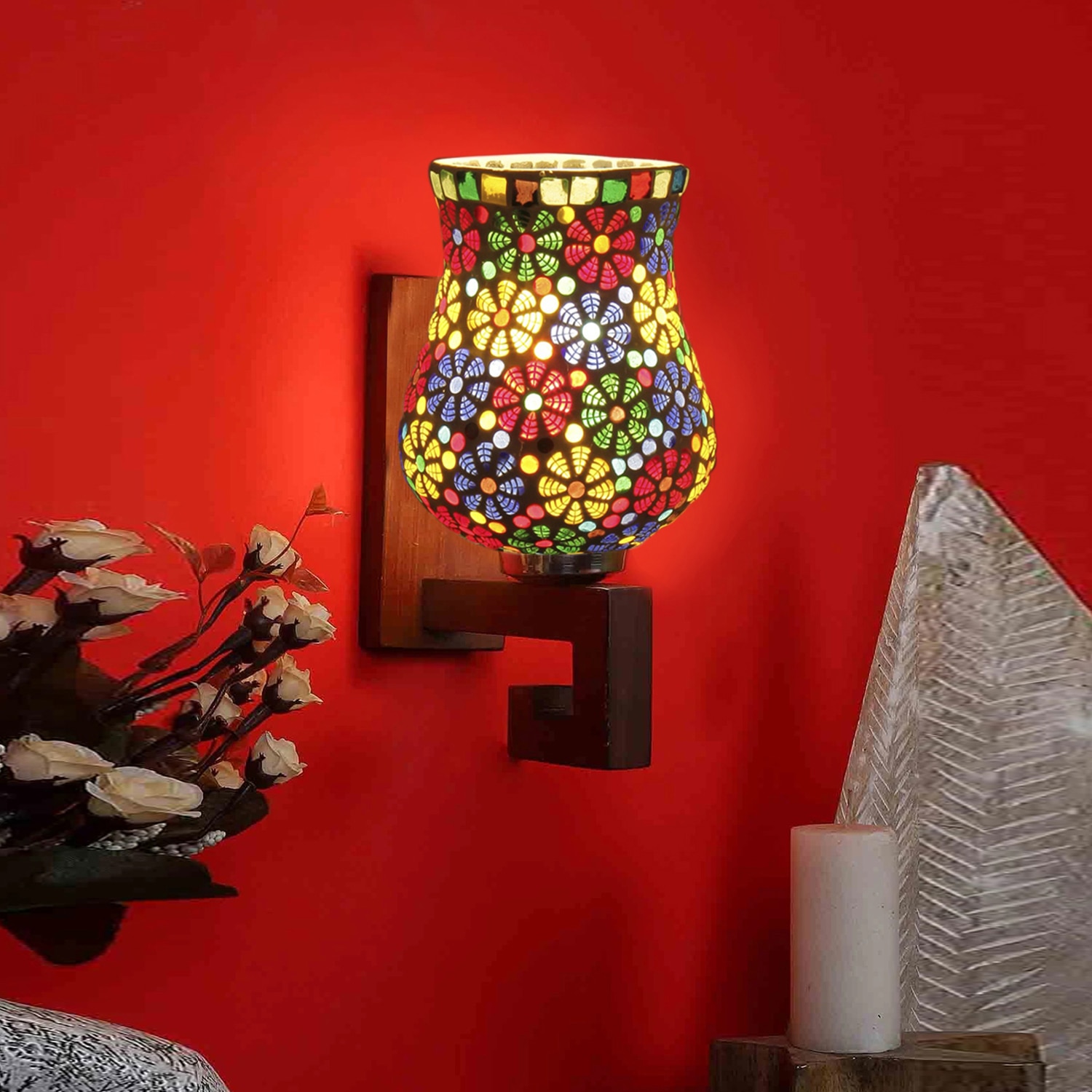 Devansh Solid Wood Electric Wall Light in Multi Colour with Multi Shade Count of 1 Light - Devansh