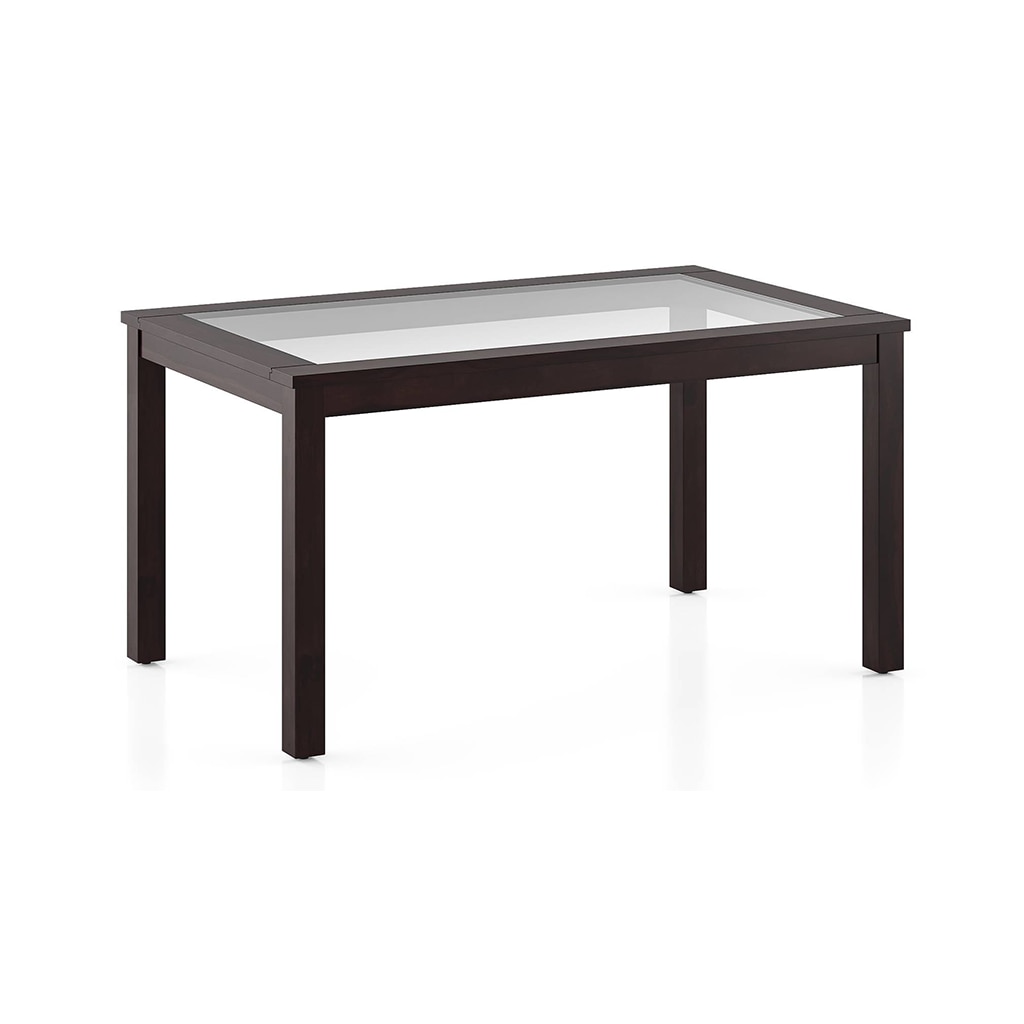 Floyd 6 Seater Solid Wood Dining Table With Glass In Mahogany Finish