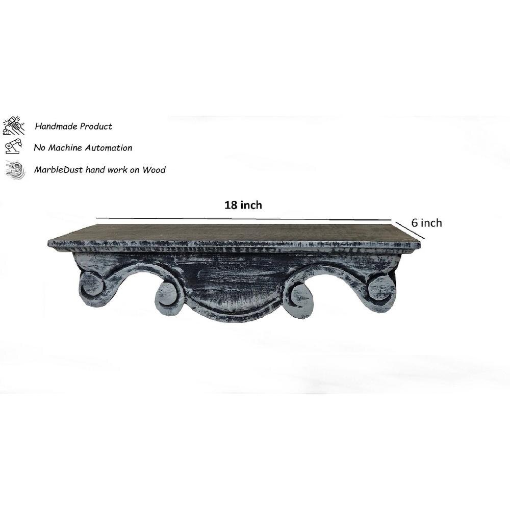 Leto Grey Colour Solid Wood Handcarved Floating Wall shelf