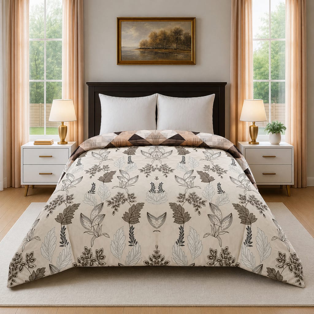 Cream Floral 300 GSM Cotton Double Bed Size Comforter from Threads - Threads