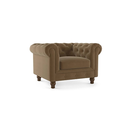 Winchester Luxe 1 Seater Fabric Sofa in Fawn Velvet Colour - Urban Ladder
