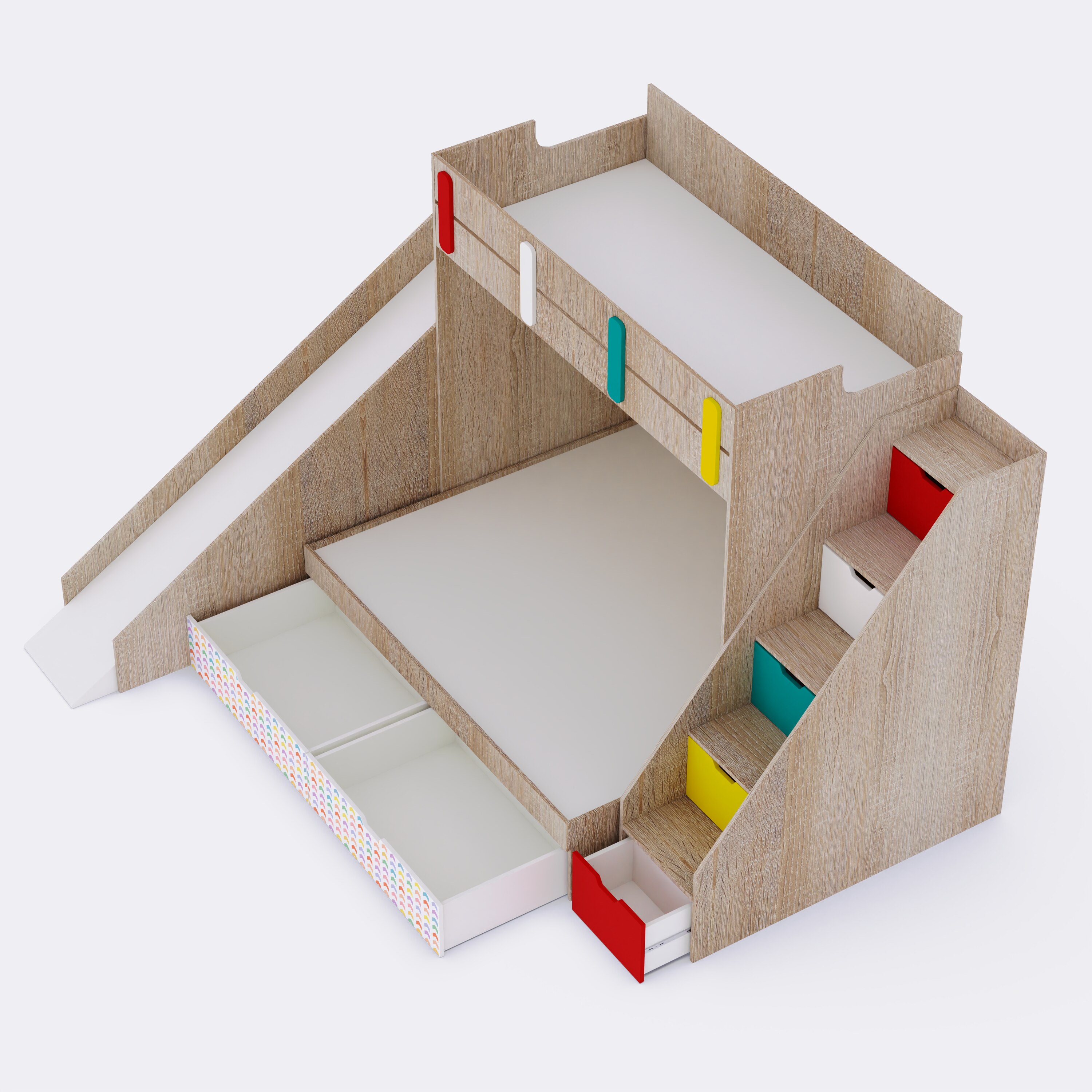 Sleep N SlideBunk Bed 6X5 Drawers On Wheels In Oak and Red Colour66